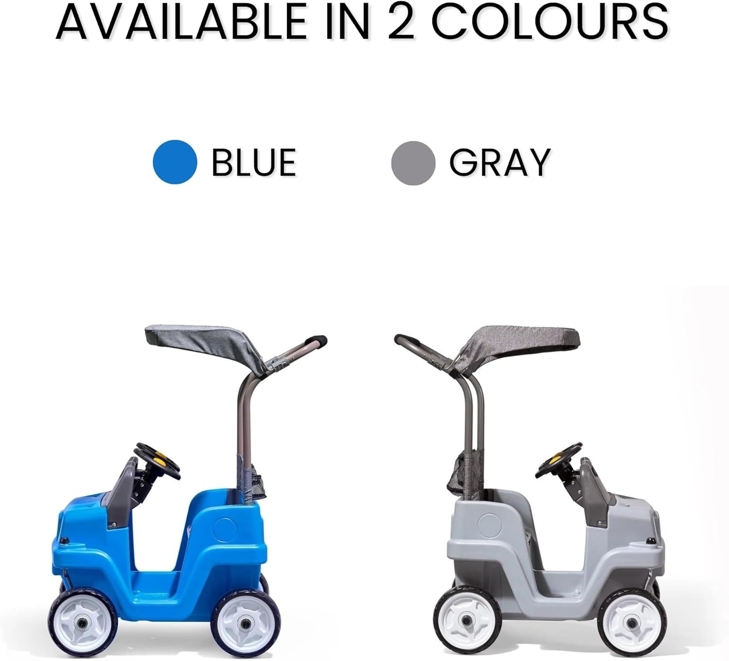 image:imageStep2 SidebySide Push Around SUV 2Seater Kids Push Car with Seat Belts Dual Steering Wheels amp Horns Adjustable Canopy Ages 18 months5 years Max 100 lbs Durable Plastic BlueGray