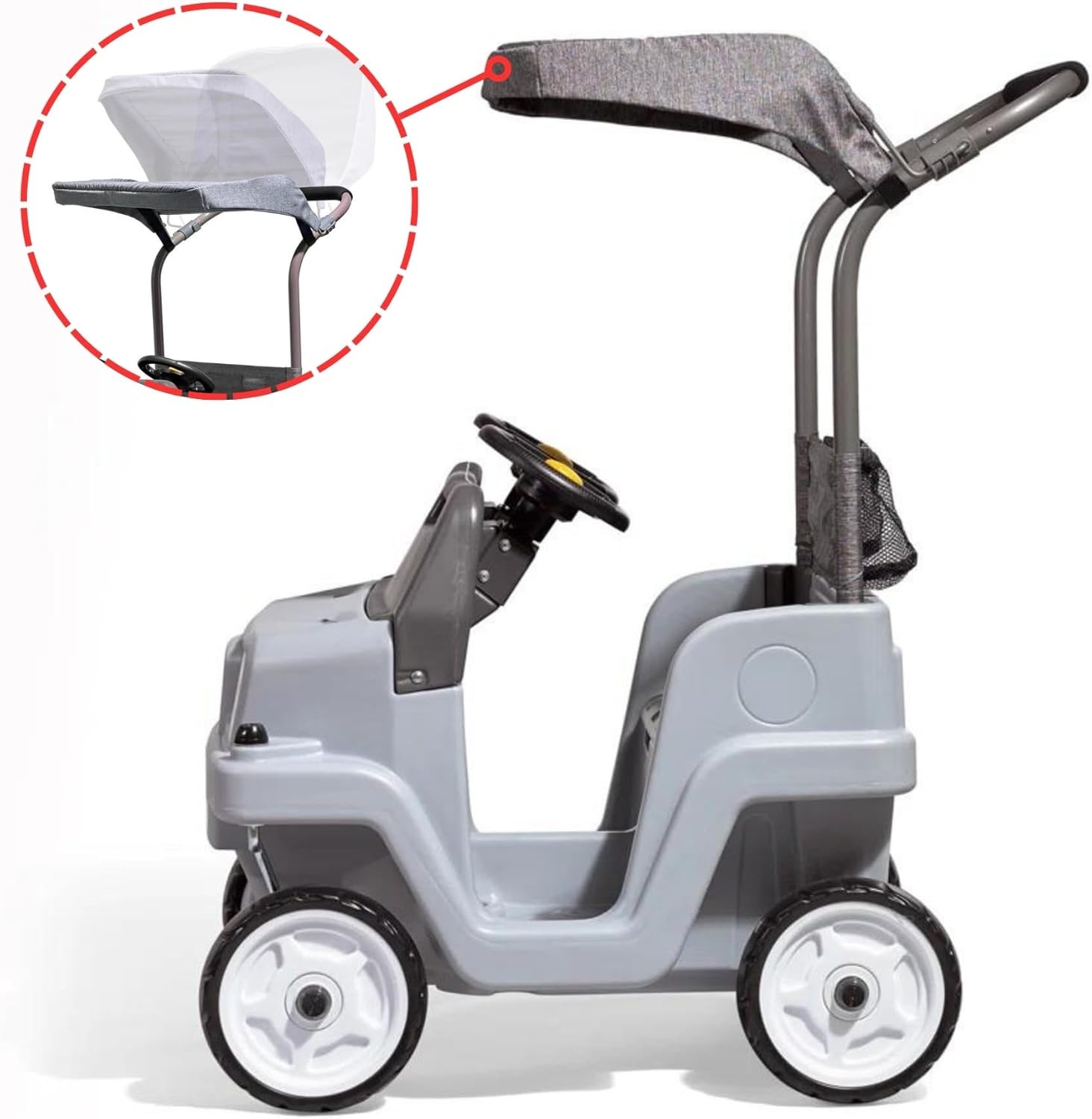 image:imageStep2 SidebySide Push Around SUV 2Seater Kids Push Car with Seat Belts Dual Steering Wheels amp Horns Adjustable Canopy Ages 18 months5 years Max 100 lbs Durable Plastic BlueGray