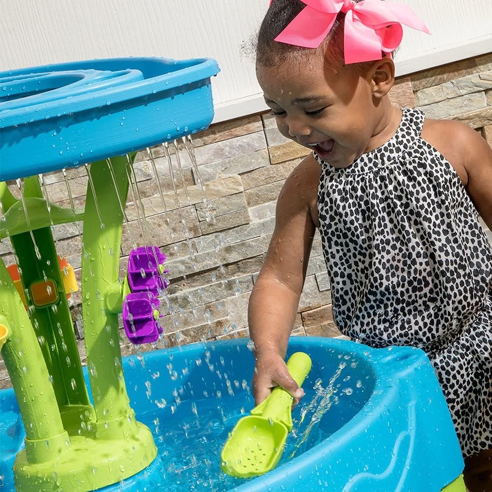 image:imageStep2 Summer Showers Splash Tower Water Table for Kids Outdoor Kids Water Sensory Table Ages 15 Years Old 8 Piece Water Toy Accessories Blue amp Green