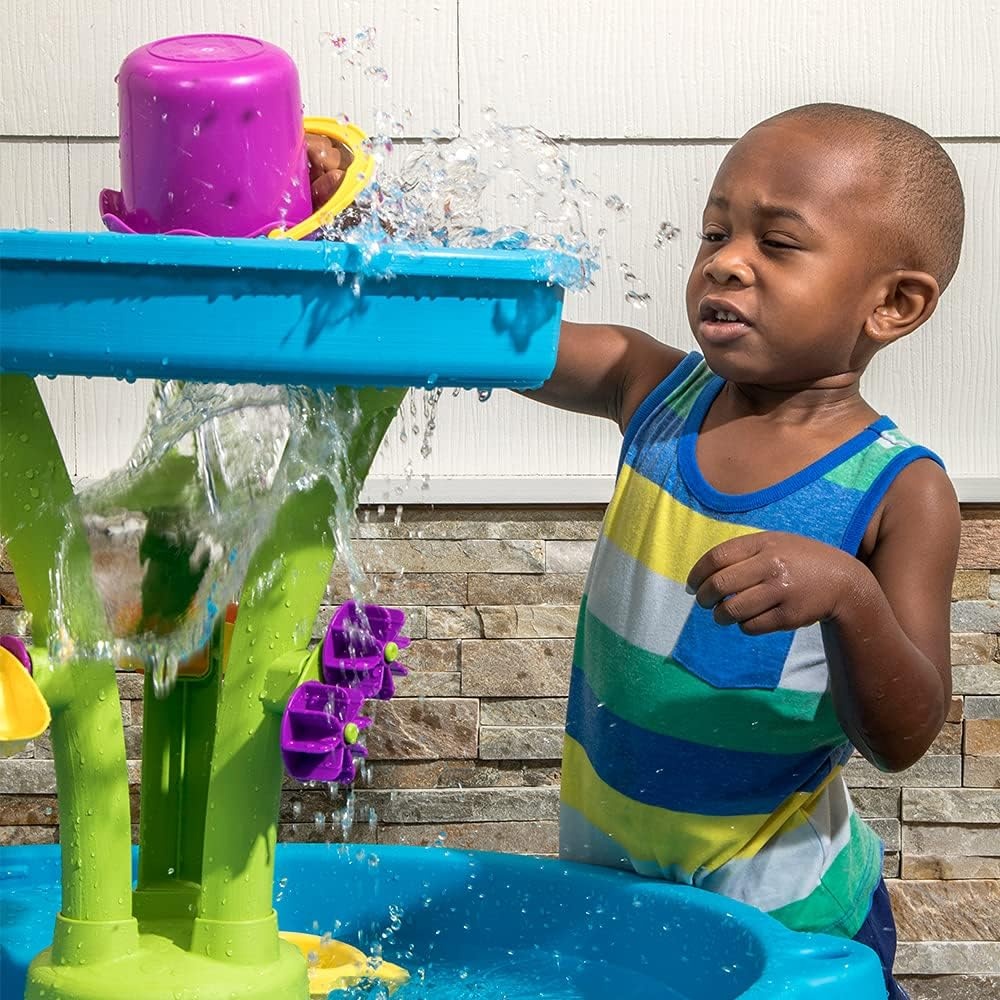 image:imageStep2 Summer Showers Splash Tower Water Table for Kids Outdoor Kids Water Sensory Table Ages 15 Years Old 8 Piece Water Toy Accessories Blue amp Green