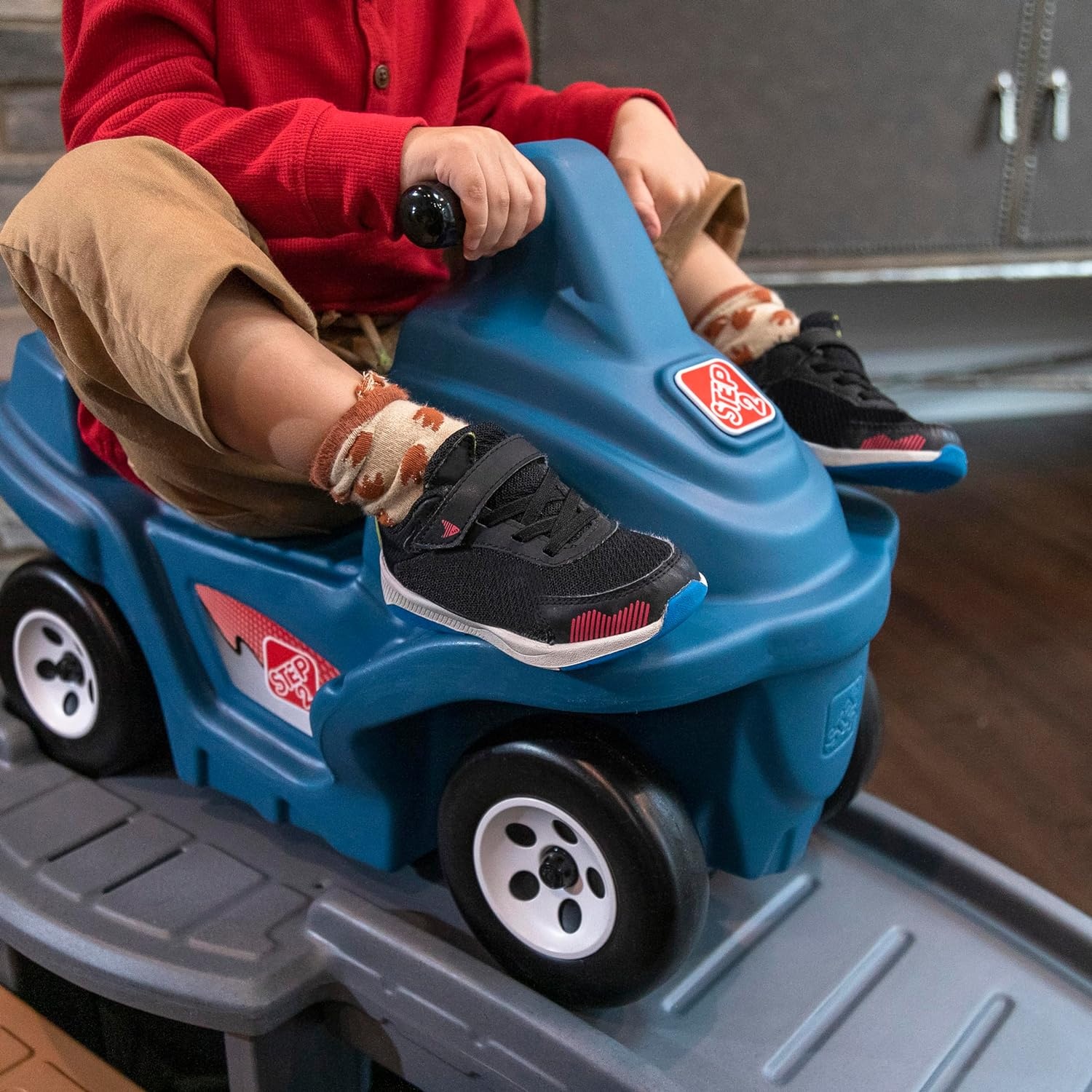 image:imageStep2 Up amp Down Roller Coaster Kids Ride On Toy Push Car IndoorOutdoor Playset Made of Durable Plastic Max Weight 50 lbs for Toddlers 25 Years Old Gray amp BlueGray Blue