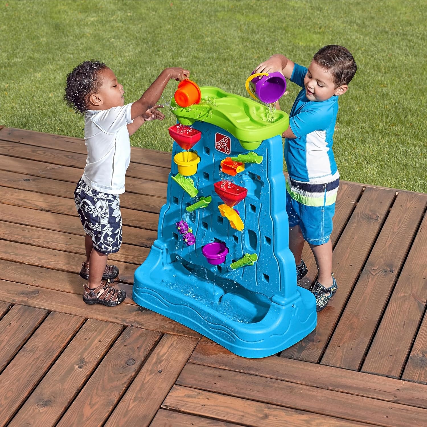 image:imageStep2 Waterfall Discovery Wall Kids DoubleSided Water and Sand Activity Sensory Table Summer Outdoor Toys 13 Piece Toy Accessories For Toddlers 15 Years Old
