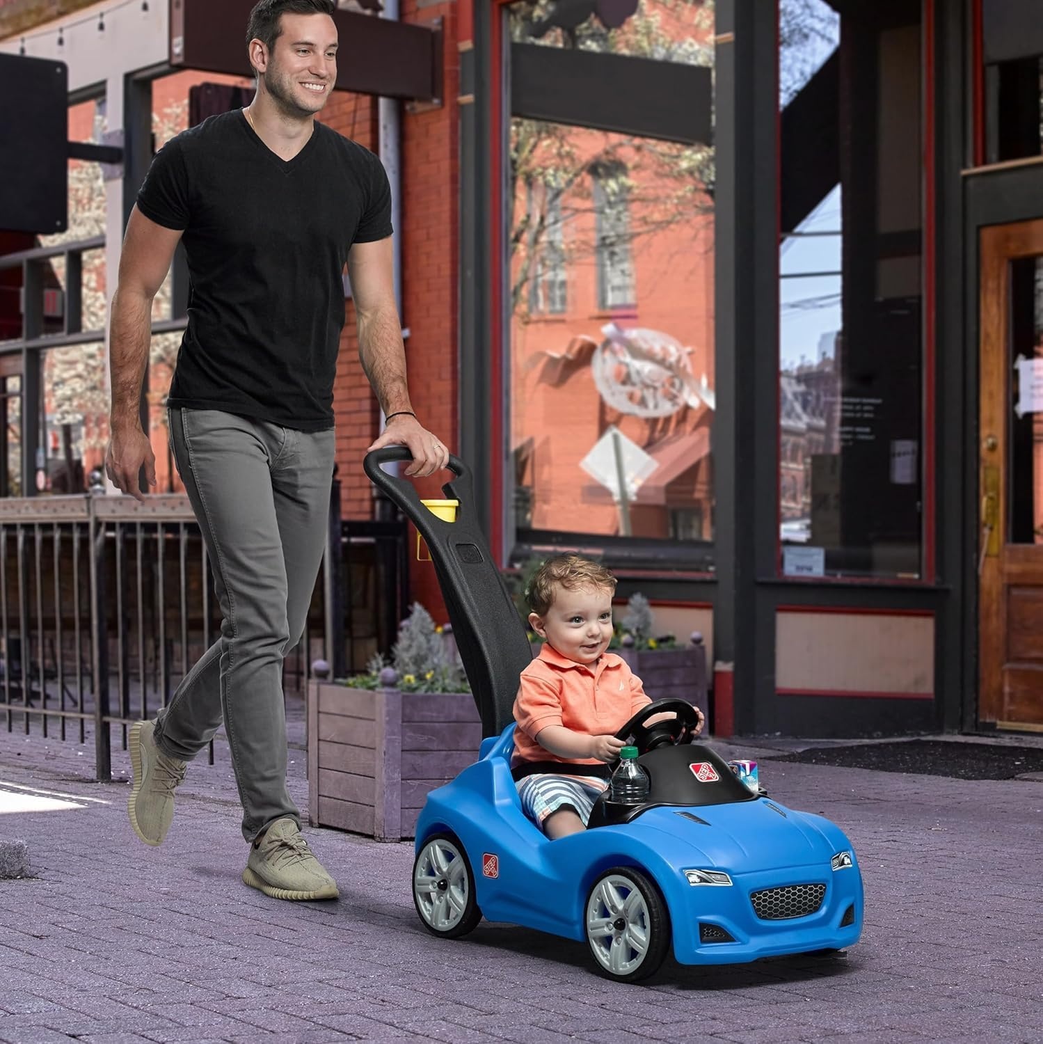 image:imageStep2 Whisper Ride Cruiser Kids Push Car Ride On Toy Stroller Substitute Includes Seat Belt amp Horn Made of Durable Plastic Max Weight 50 lbs For Toddlers 154 Years Old BlueBlue