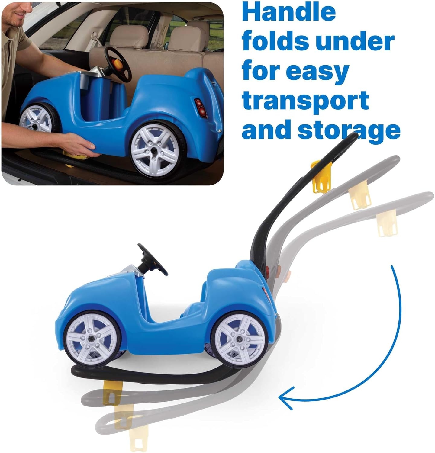 image:imageStep2 Whisper Ride II Kids Push Car RideOn Car with Seat Belt and Horn Quick Fold Handle Stroller Alternative Toddlers and Preschoolers Ages 18 Months BlueBlue