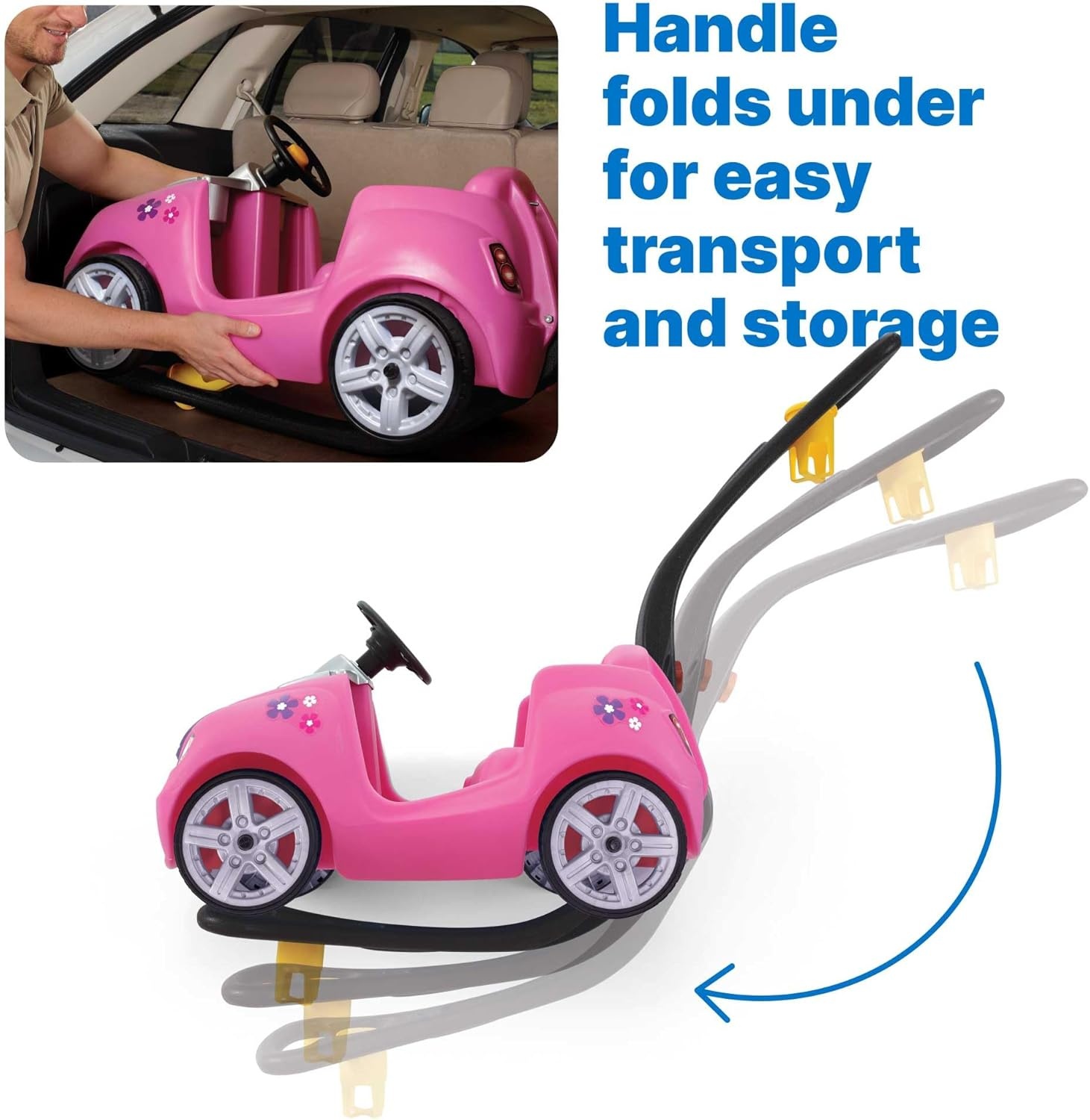 image:imageStep2 Whisper Ride II Kids Push Car RideOn Car with Seat Belt and Horn Quick Fold Handle Stroller Alternative Toddlers and Preschoolers Ages 18 Months BluePink