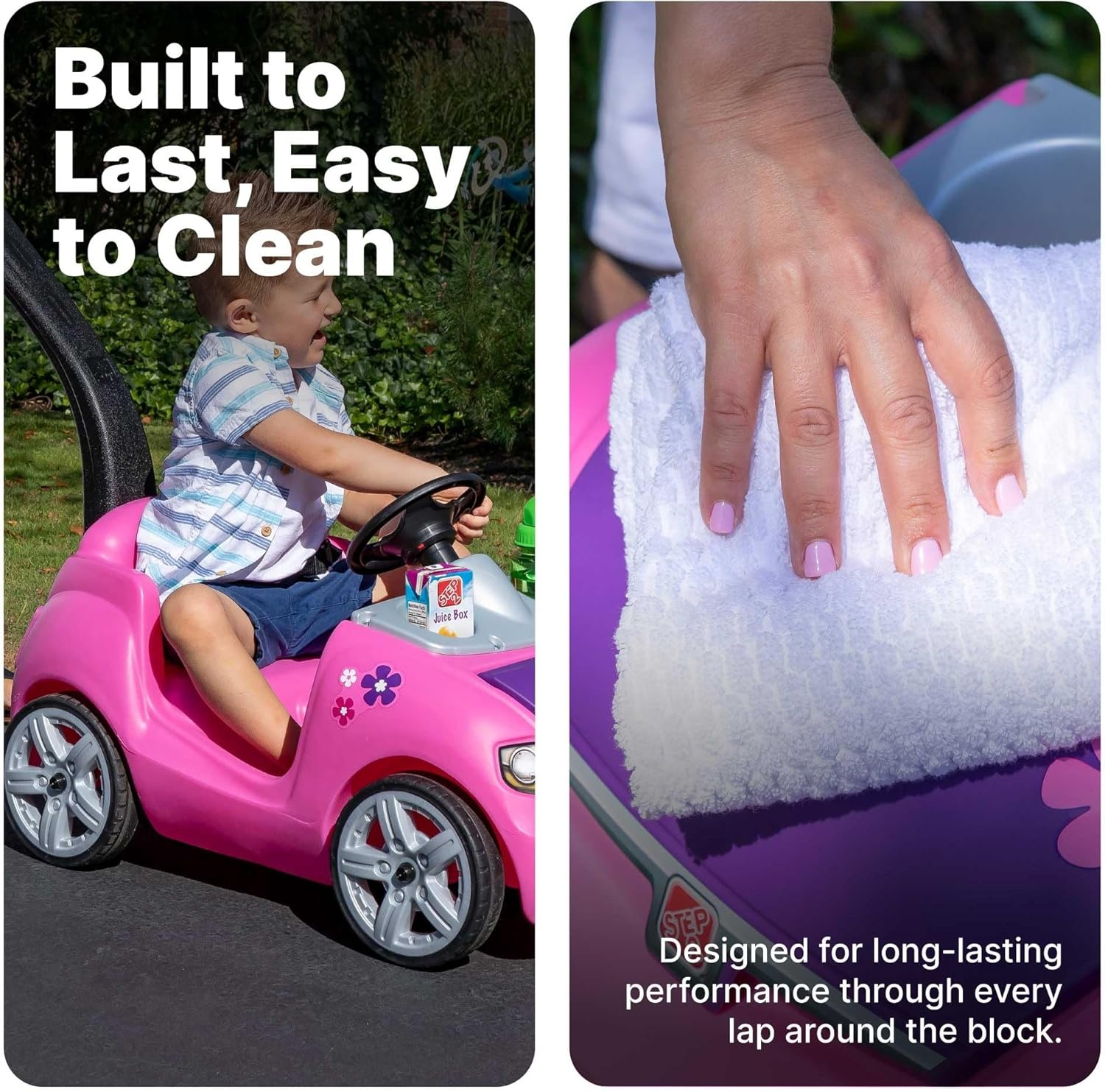 image:imageStep2 Whisper Ride II Kids Push Car RideOn Car with Seat Belt and Horn Quick Fold Handle Stroller Alternative Toddlers and Preschoolers Ages 18 Months BluePink
