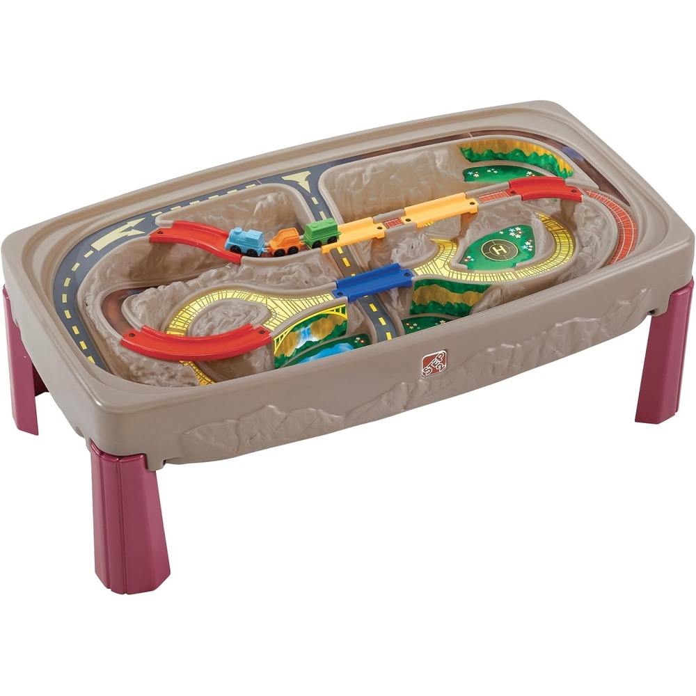 image:imageStep2 Deluxe Canyon Road Train amp Track Table Kids Activity Table for Cars Cover Included Made of Durable Plastic Includes 3Piece Train Set For Toddlers 3 Years Old