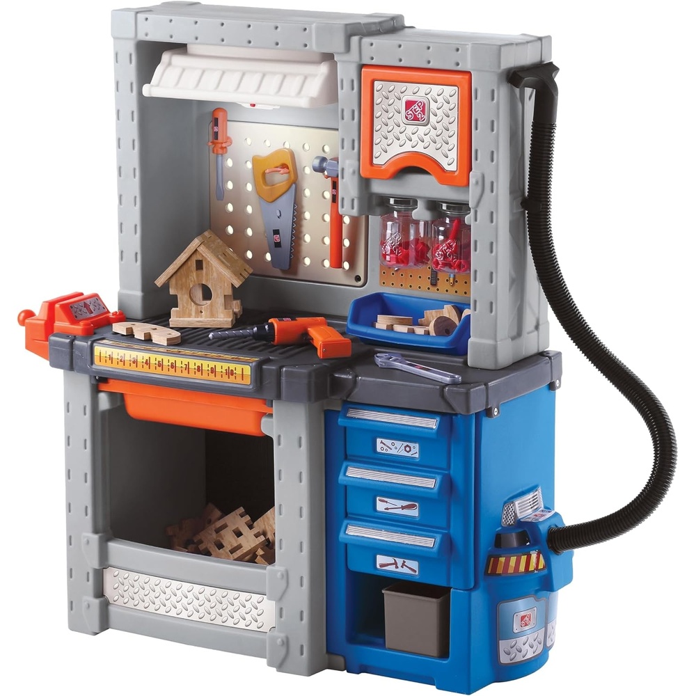 image:imageStep2 Deluxe Kids Workbench Includes 50 Toy Workbench Accessories Interactive Features for Realistic Pretend Play IndoorOutdoor Kids Tool Bench Dimensions 4075 H x 34 W x 15 D