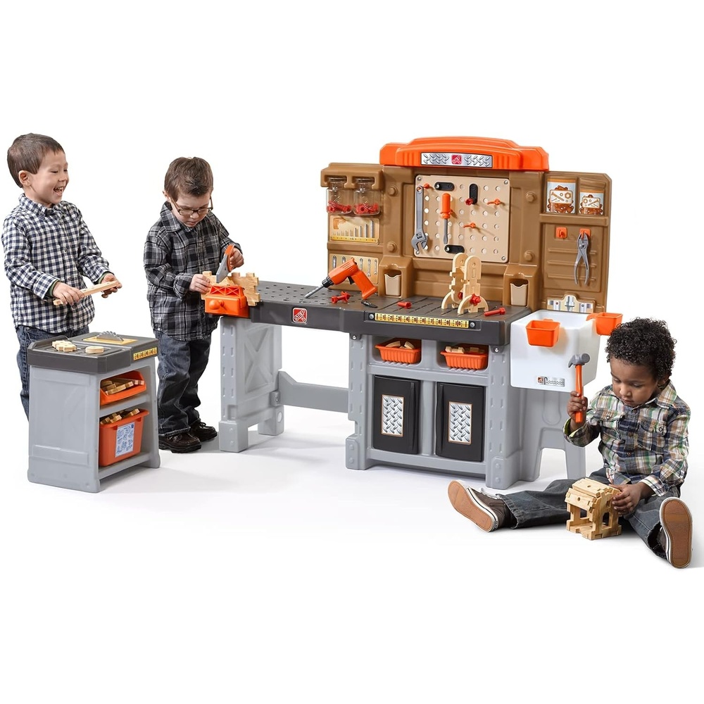 image:imageStep2 Pro Play Kids Workshop with Utility Bench IndoorOutdoor Tool Bench for Children Interactive Play with Sounds Made of Durable Plastic Includes 76 Piece Toy Accessories Toddlers 3 Years Old