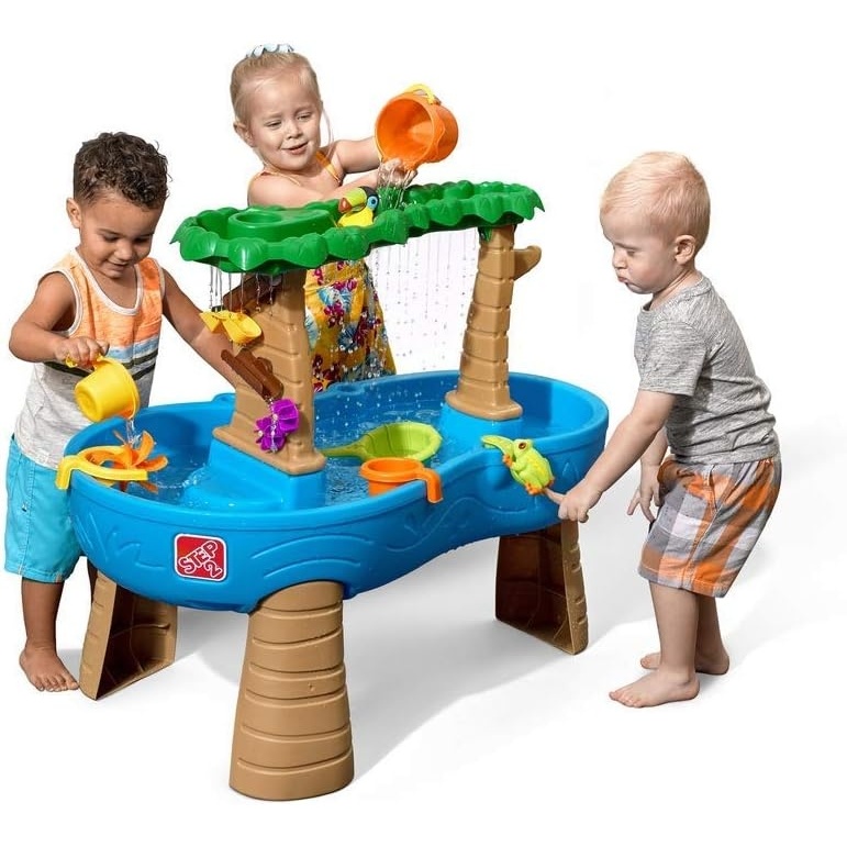 image:imageStep2 Rain Showers Splash Pond Water Table for Kids with Cover Toddler Outdoor Sensory Playset 13 Accessories Blue and Green Ages 18 MonthsTropical Rainforest