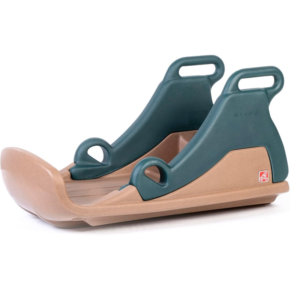image:imageStep2 Snow Runner Kids Ride On Toy amp Outdoor Snow Sled amp Toboggan Fits 2 Riders Made of Durable Plastic Max Weight 120 lbs for Toddlers 36 Years Old Tan amp Green