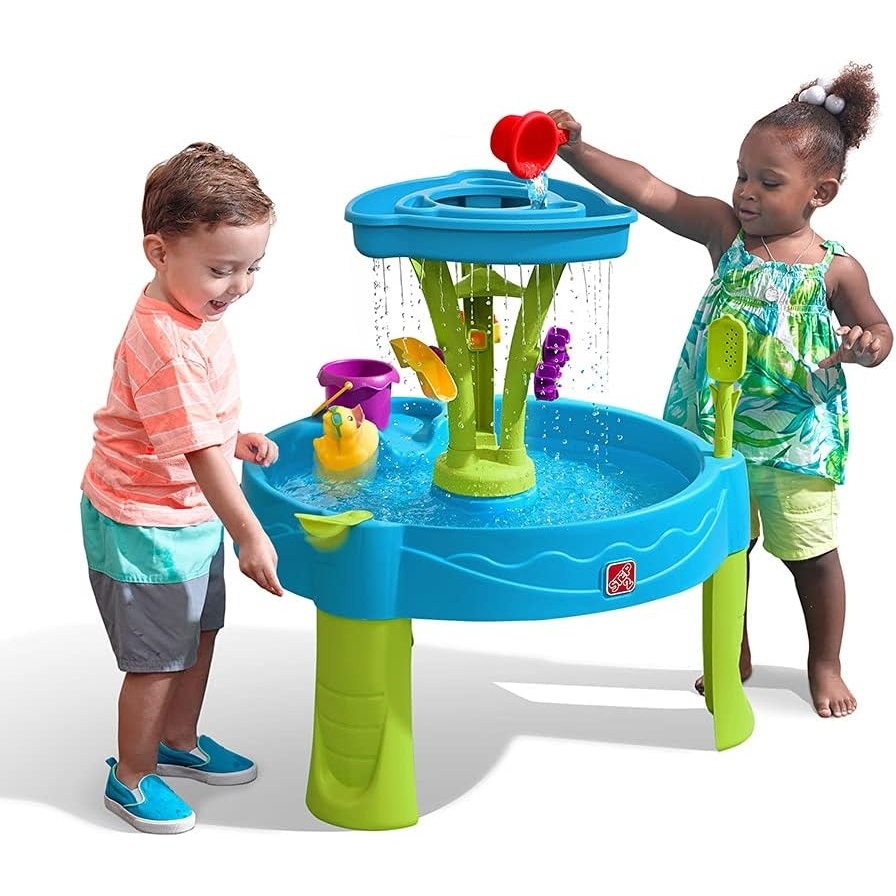 image:imageStep2 Summer Showers Splash Tower Water Table for Kids Outdoor Kids Water Sensory Table Ages 15 Years Old 8 Piece Water Toy Accessories Blue amp Green
