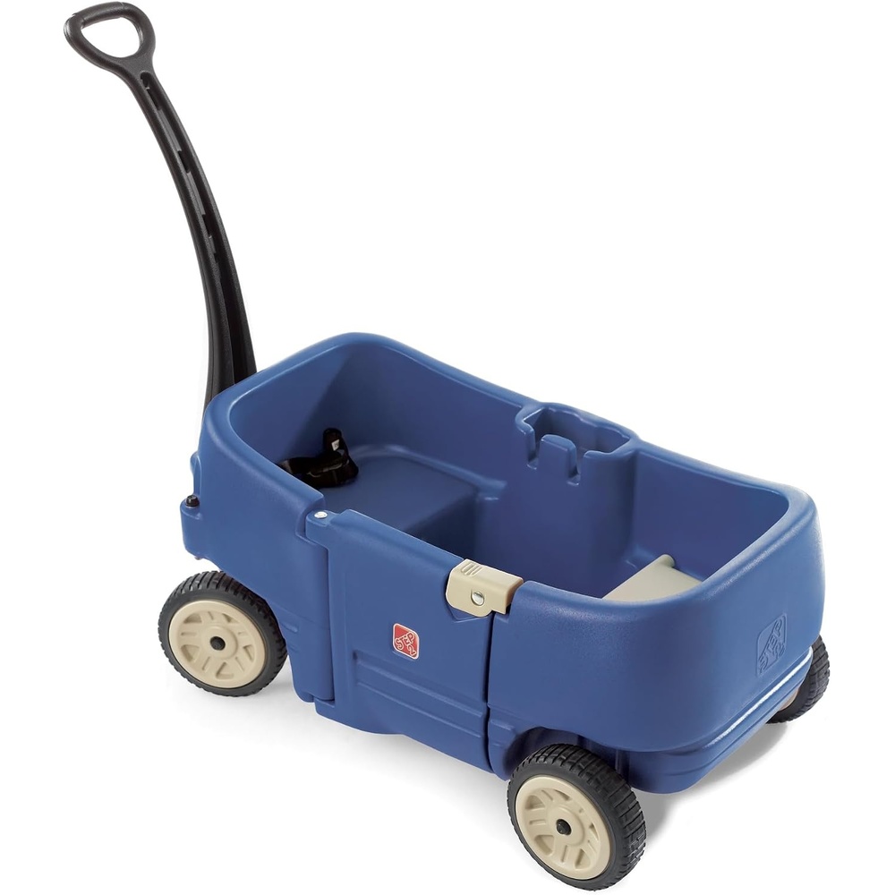 image:imageStep2 Wagon for Two Plus Kids Ride On Toy Stroller Substitute Includes Seat Belts Made of Durable Plastic Max Weight 75 lbs For Toddlers 155 Years Old Denim Blue