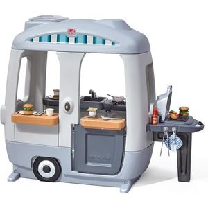 Step2 Adventure Camper Kids Playhouse, Indoor/Outdoor Playset with Kitchenette, Interactive Doorbell Sounds, 52-Piece Toy Accessories, Durable Plastic, For Toddlers 2+ Years(Playhouse)