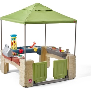 Step2 All Around Playtime Patio with Canopy Playset – Shaded Outdoor Playhouse for Kids with Realistic, Interactive Features, Room for Multiple Toddlers to Play – Dimensions: 60″ H x 47.5″ W x 47.5″ D(Green)