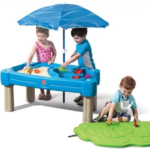 Step2 Cascading Cove Sand and Water Table, Kids Activity Sensory Playset, Comes with Umbrella, Summer Outdoor Toys, 7 Piece Toy Accessories, For Toddlers 1.5+ Years Old(Blue)