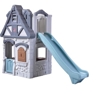 Step2 Enchanting Adventures 2-Story Kids Playhouse, Outdoor Playhouse with Kitchenette & Slide, Rock Climbing Wall, Made of Durable Plastice, For Toddlers 4-8 Years Old(Playhouse & Slide)