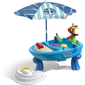Step2 Fiesta Cruise Sand & Water Table with Umbrella, Kids Activity Sensory Playset, Summer Outdoor Toys, 10 Piece Water Toy Accessories, for Toddlers 2+ Years Old(Umbrella)
