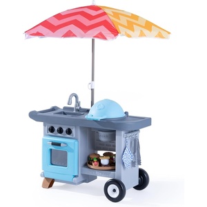 Step2 Grill & Go BBQ Cart with Lights and Sounds for Kids, Play Toy for Toddlers Ages 3+ Years Old, Durable, Easy Assembly, Blue/Gray