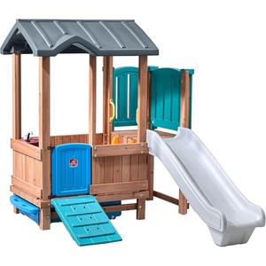 Step2 Woodland Adventure Playhouse & Slide, Kids Outdoor Playset, Backyard Playground Set, Swings, Storage Drawer, Made of Wood & Durable Plastic, Outside Jungle Gym, for Children 3-8 Years Old