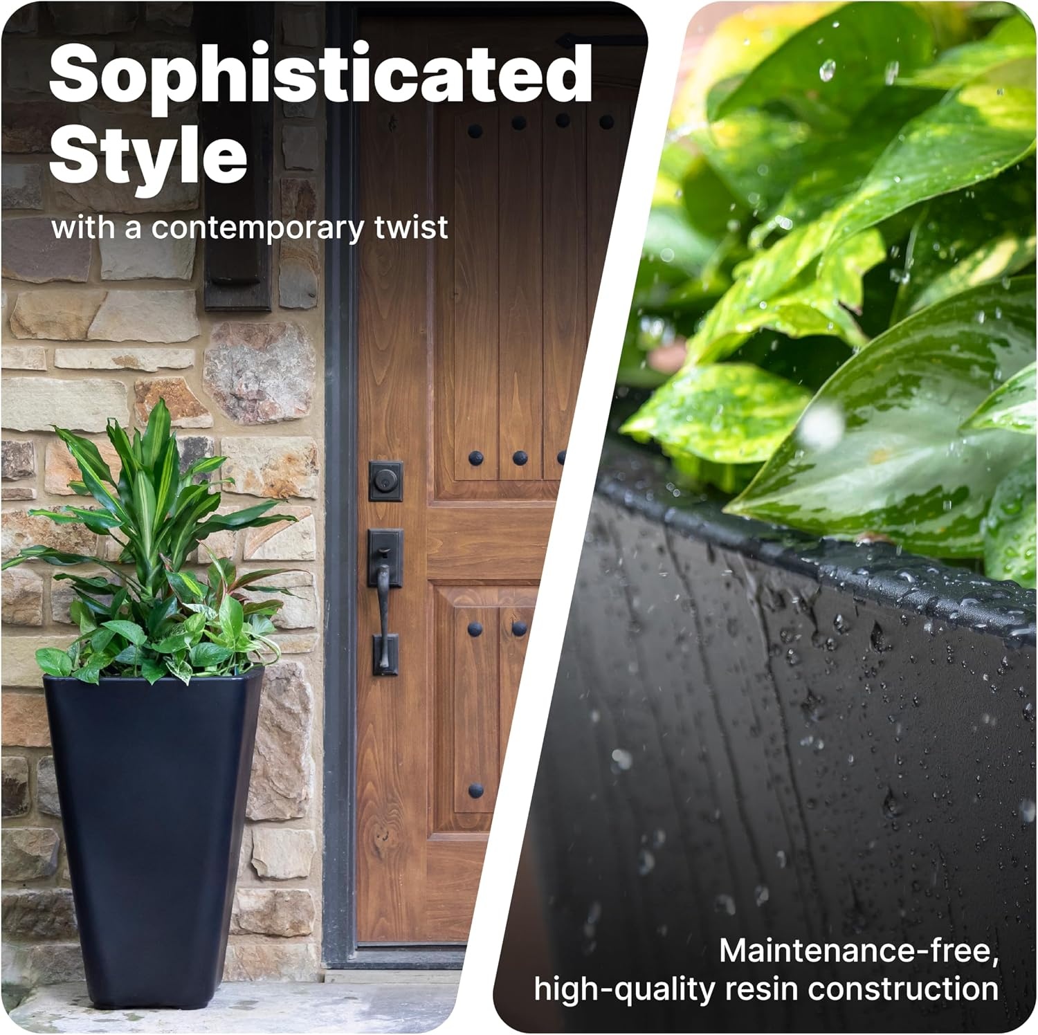 image:imageStep2 Bridgeview Tall Square Planter Large Planters for Outdoor Plants Gardening and Flower Pot for Patio or Porch Efficient Drainage Durable Plastic Onyx Black 2PackOnyx Black