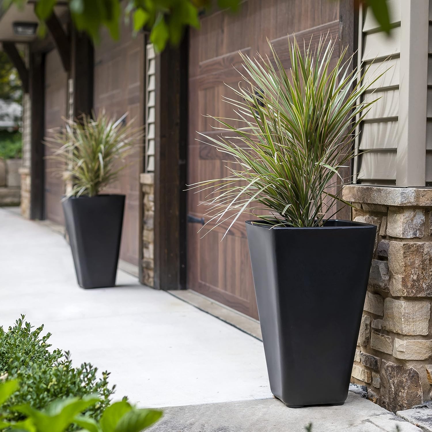 image:imageStep2 Bridgeview Tall Square Planter Large Planters for Outdoor Plants Gardening and Flower Pot for Patio or Porch Efficient Drainage Durable Plastic Onyx Black 2PackOnyx Black
