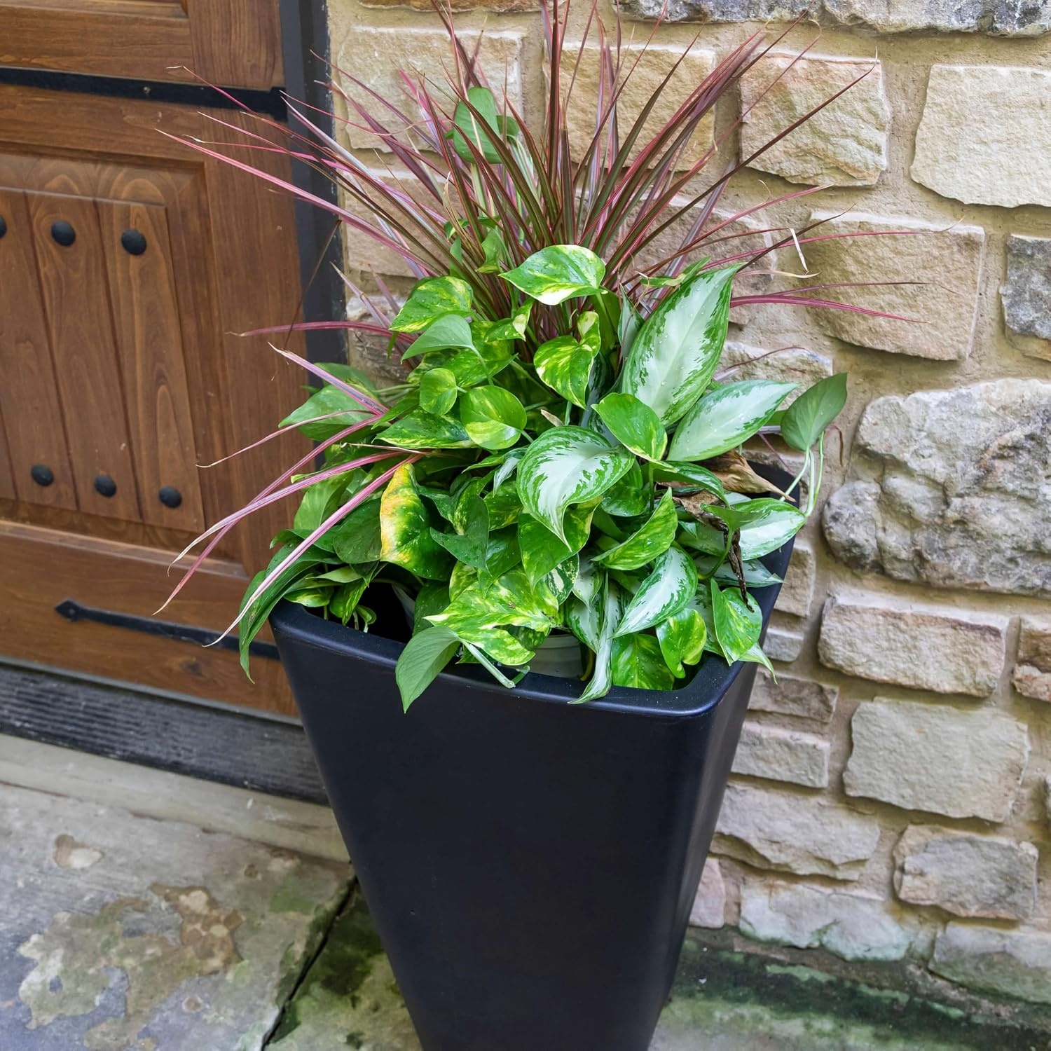 image:imageStep2 Bridgeview Tall Square Planter Large Planters for Outdoor Plants Gardening and Flower Pot for Patio or Porch Efficient Drainage Durable Plastic Onyx Black 2PackOnyx Black