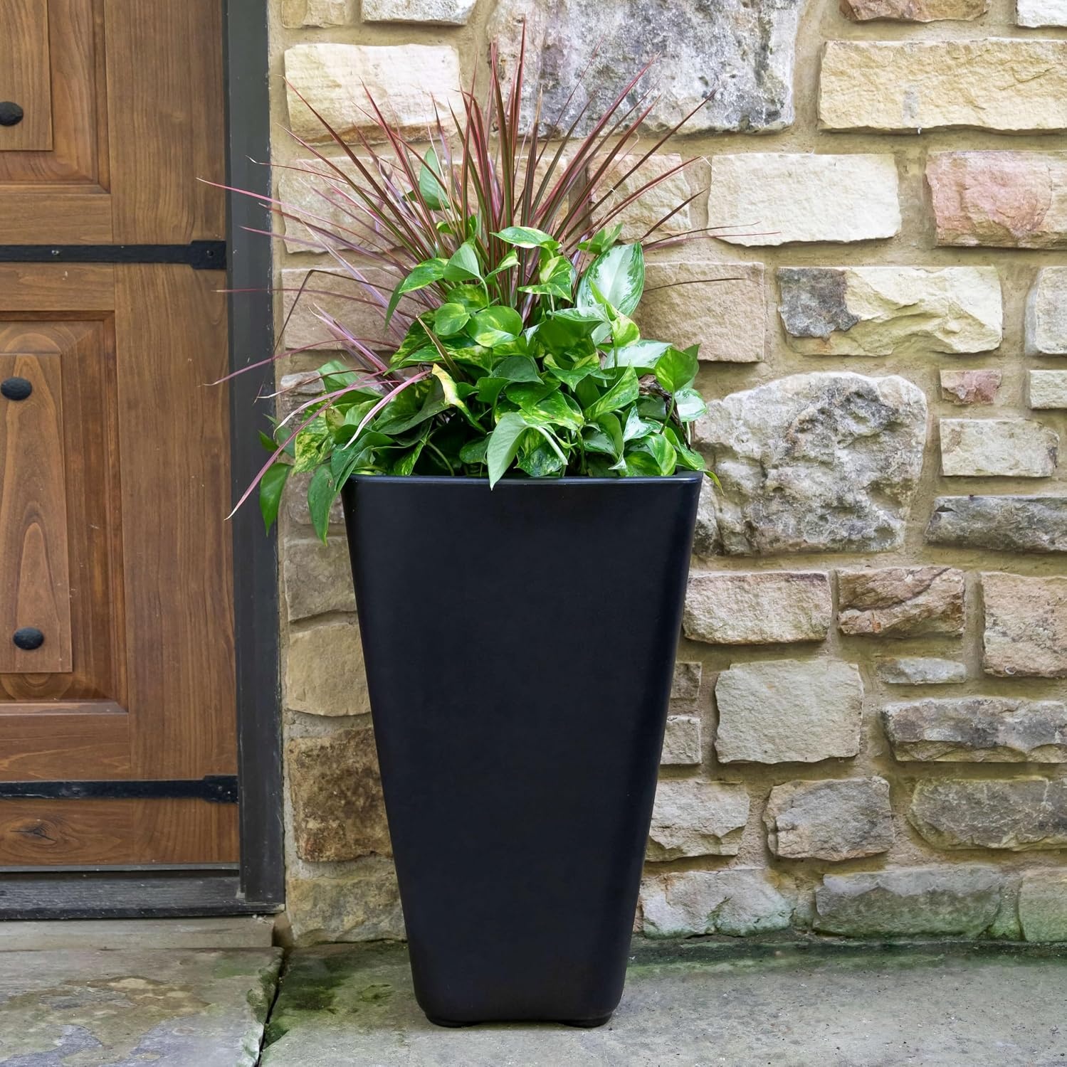 image:imageStep2 Bridgeview Tall Square Planter Large Planters for Outdoor Plants Gardening and Flower Pot for Patio or Porch Efficient Drainage Durable Plastic Onyx Black 2PackOnyx Black