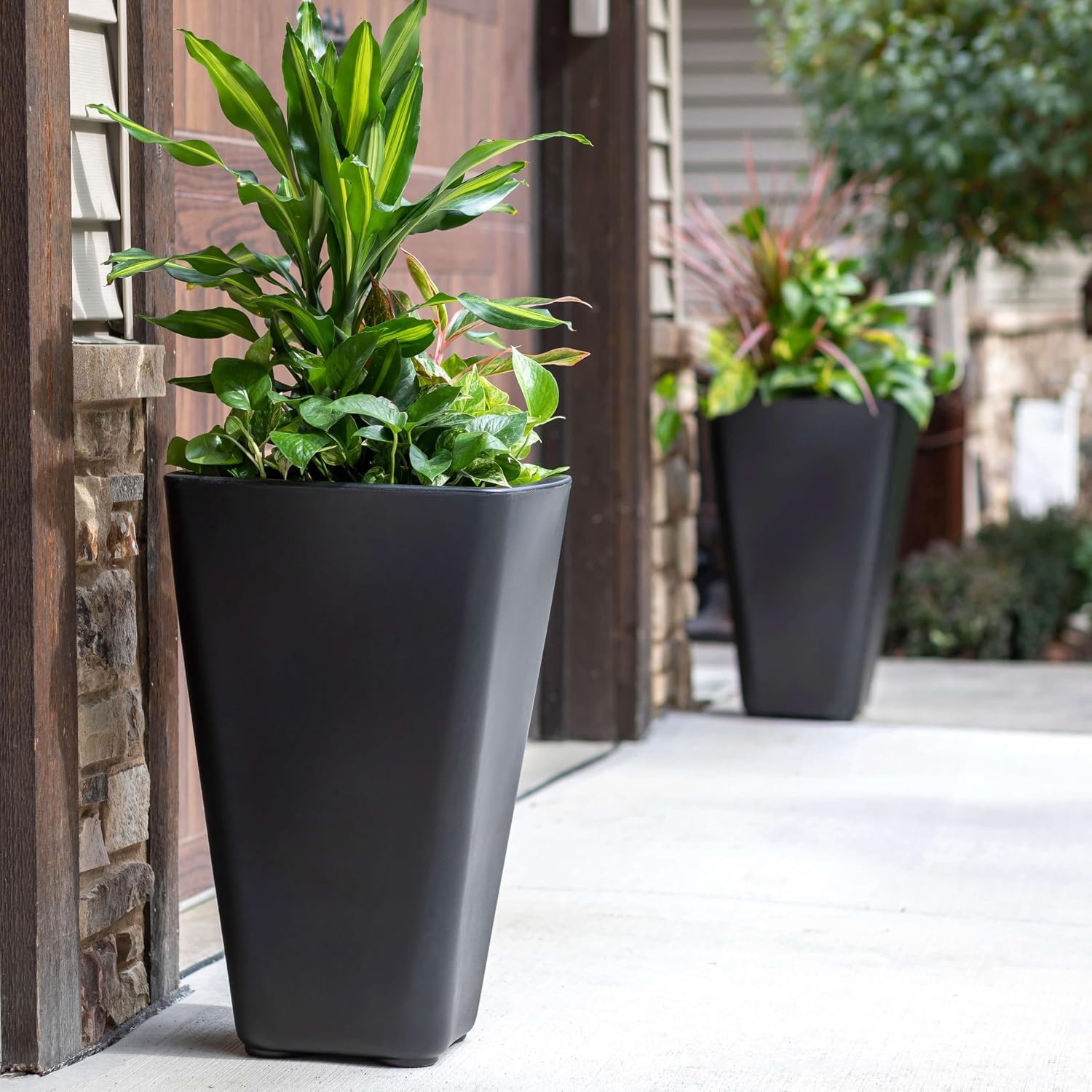 image:imageStep2 Bridgeview Tall Square Planter Large Planters for Outdoor Plants Gardening and Flower Pot for Patio or Porch Efficient Drainage Durable Plastic Onyx Black 2PackOnyx Black