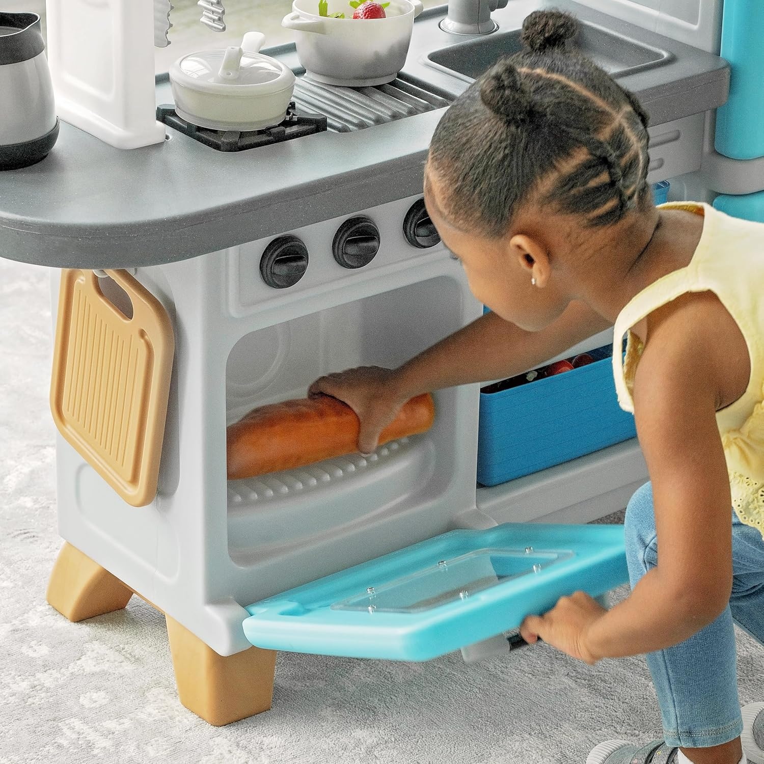image:imageStep2 Cooking Time Kids Kitchen Playset IndoorOutdoor Kitchenette Interactive Play with Lights and Sounds Made of Durable Plastic Includes 23 Piece Toy Accessories for Toddlers 2 Years Old