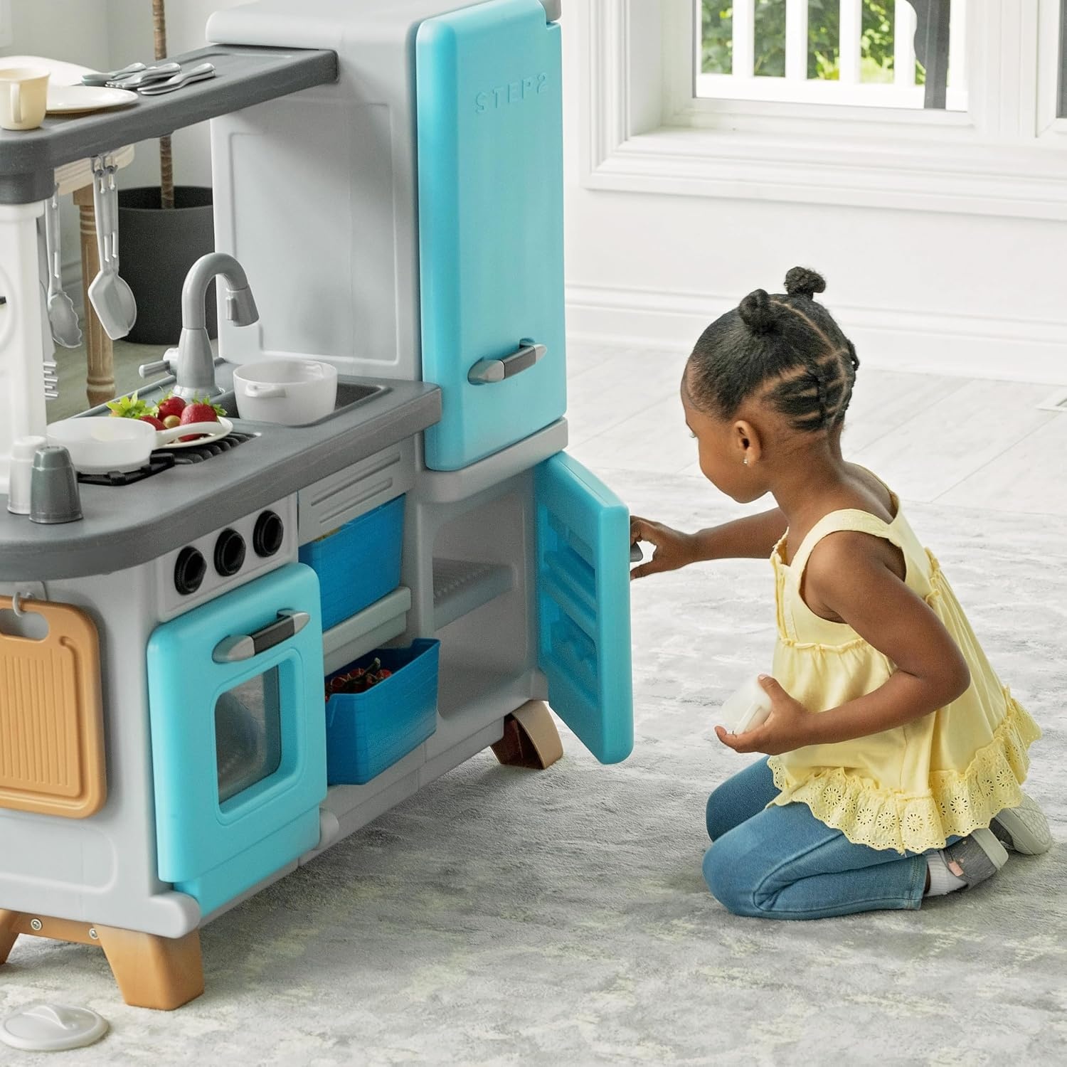 image:imageStep2 Cooking Time Kids Kitchen Playset IndoorOutdoor Kitchenette Interactive Play with Lights and Sounds Made of Durable Plastic Includes 23 Piece Toy Accessories for Toddlers 2 Years Old
