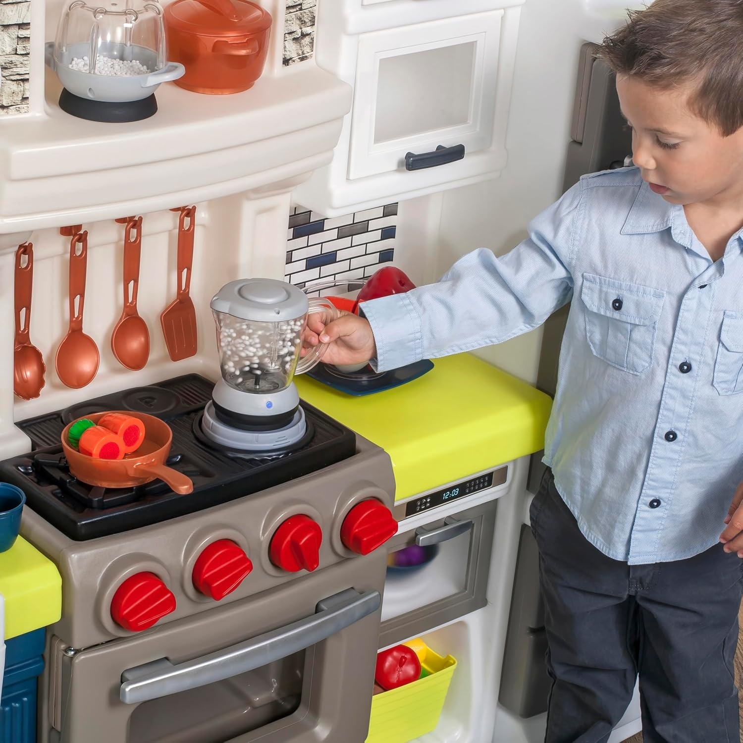 image:imageStep2 Elegant Edge Kids Kitchen Playset IndoorOutdoor Kitchenette Interactive Play with Lights and Sounds Made of Durable Plastic Includes 78 Piece Toy Accessories For Toddlers 3 Years OldKitchen Set