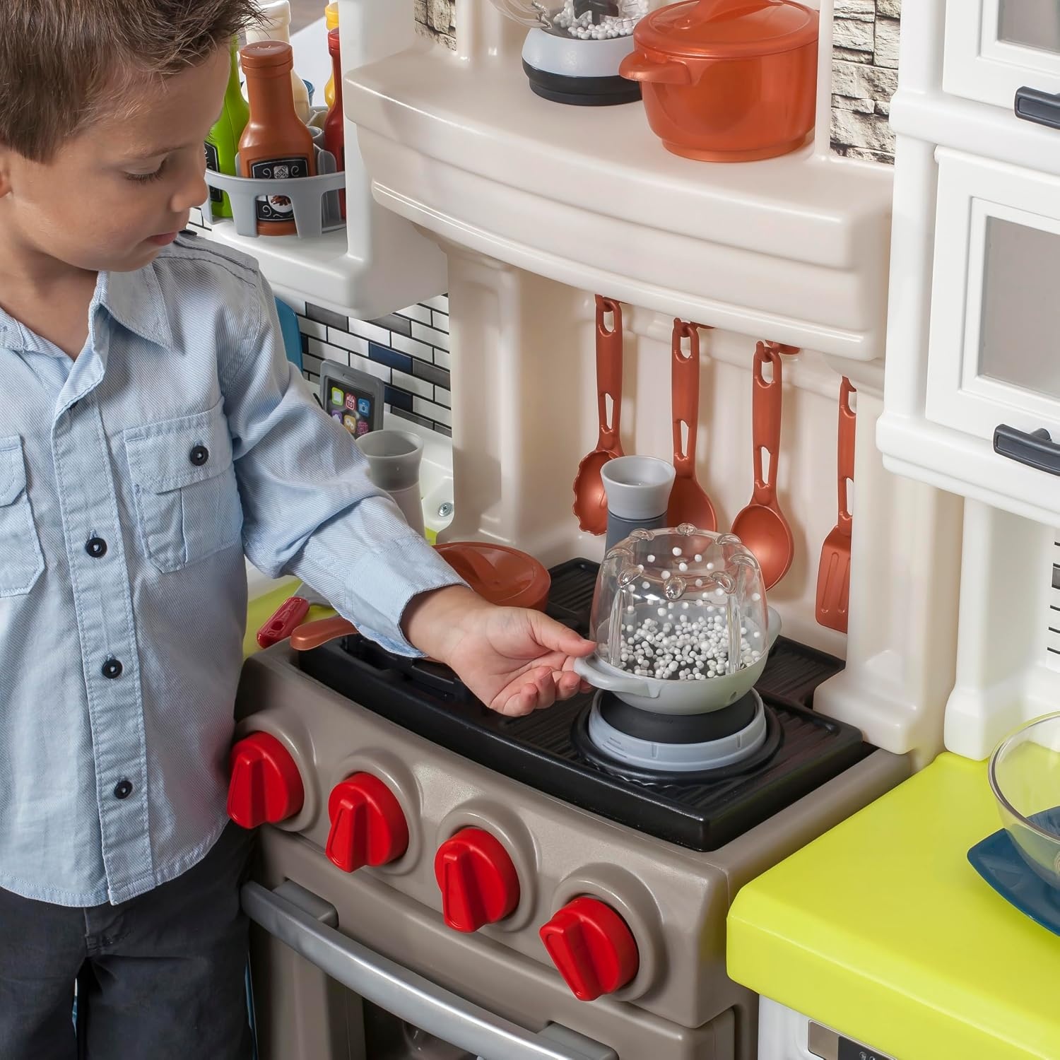 image:imageStep2 Elegant Edge Kids Kitchen Playset IndoorOutdoor Kitchenette Interactive Play with Lights and Sounds Made of Durable Plastic Includes 78 Piece Toy Accessories For Toddlers 3 Years OldKitchen Set