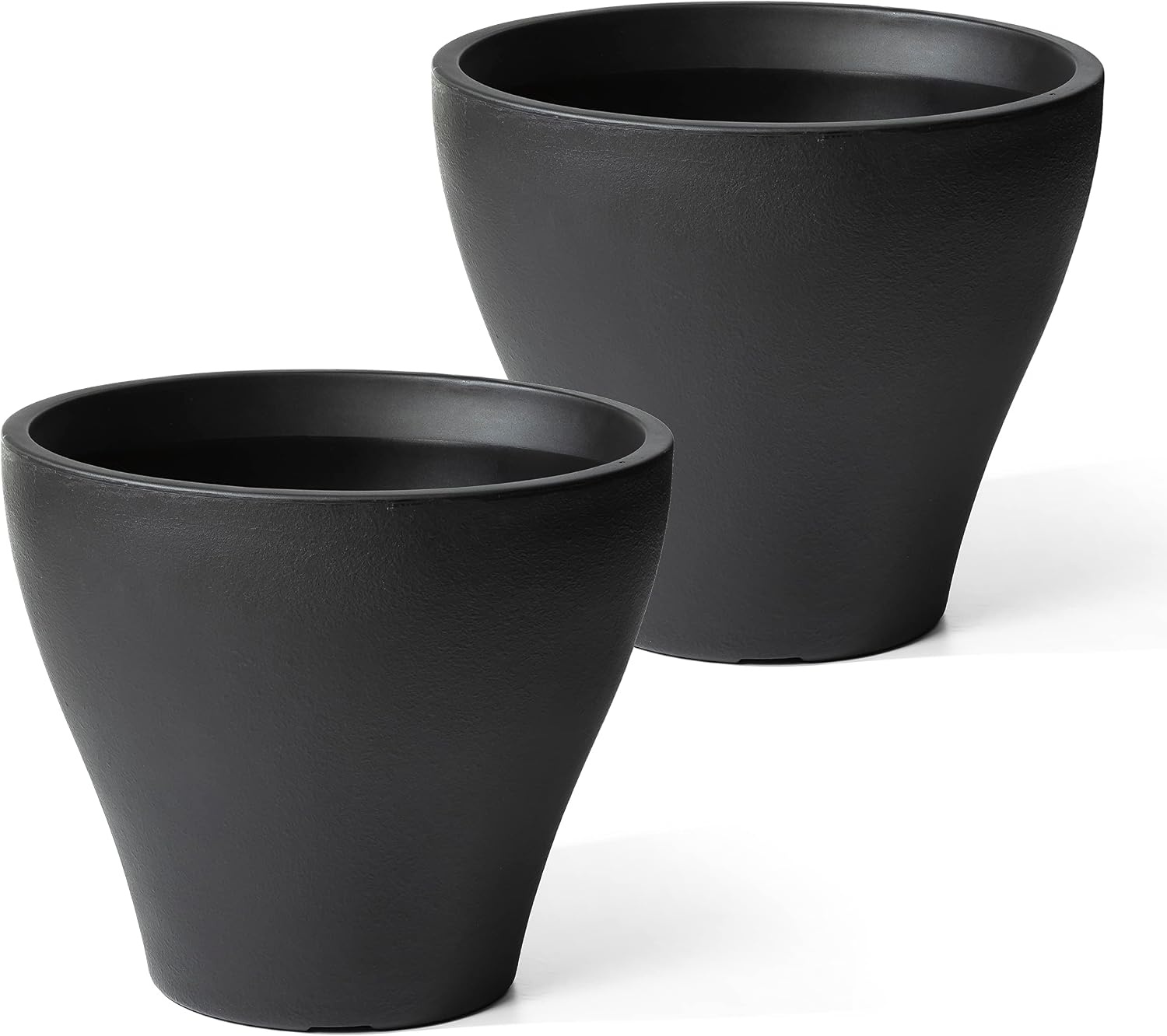 image:imageStep2 Fernway Round Planter Large Planters for Outdoor Plants Gardening and Flower Pot for Patio or Porch Efficient Drainage Durable Plastic Onyx Black 2PackOnyx Black