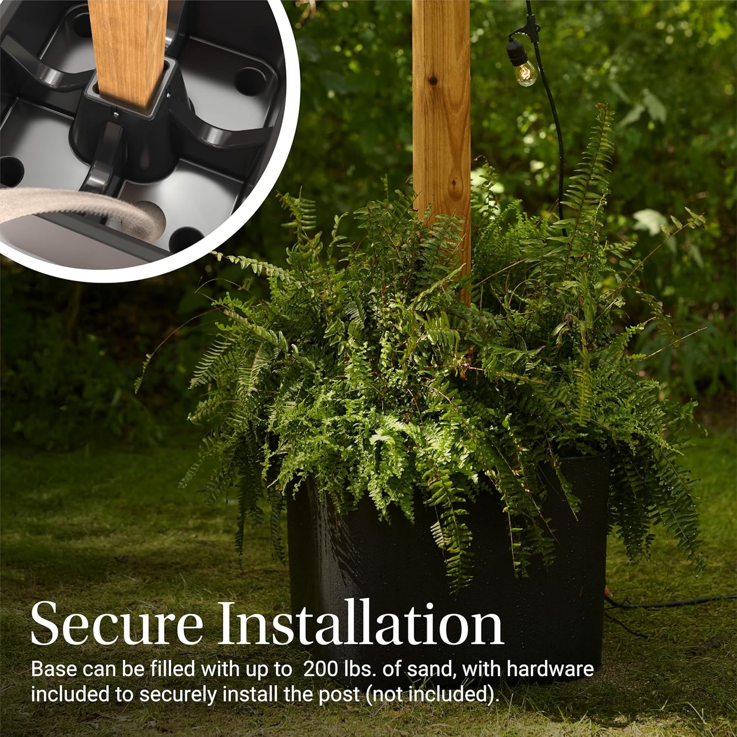 image:imageStep2 Firefly String Light Pole Stand with Planter 2pk Outdoor Hanging Lights Solution Black
