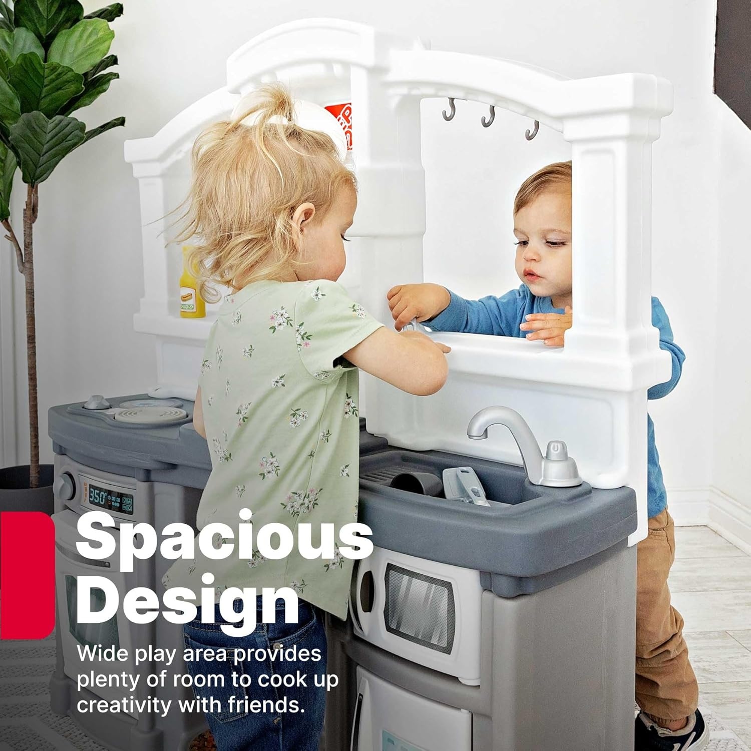 image:imageStep2 Fun with Friends Kids Kitchen Playset IndoorOutdoor Kitchenette with Lights amp Sounds Durable Plastic 25Piece Toy Accessories Toddlers 2 Years GrayGray
