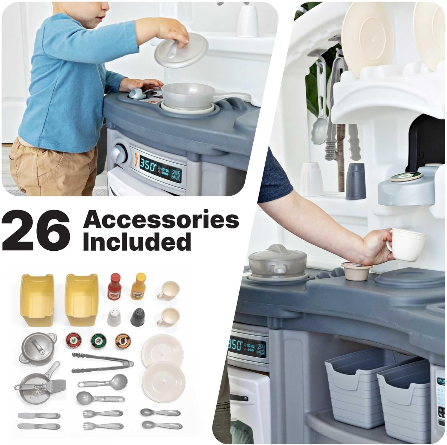 image:imageStep2 Fun with Friends Kids Kitchen Playset IndoorOutdoor Kitchenette with Lights amp Sounds Durable Plastic 25Piece Toy Accessories Toddlers 2 Years GrayGray