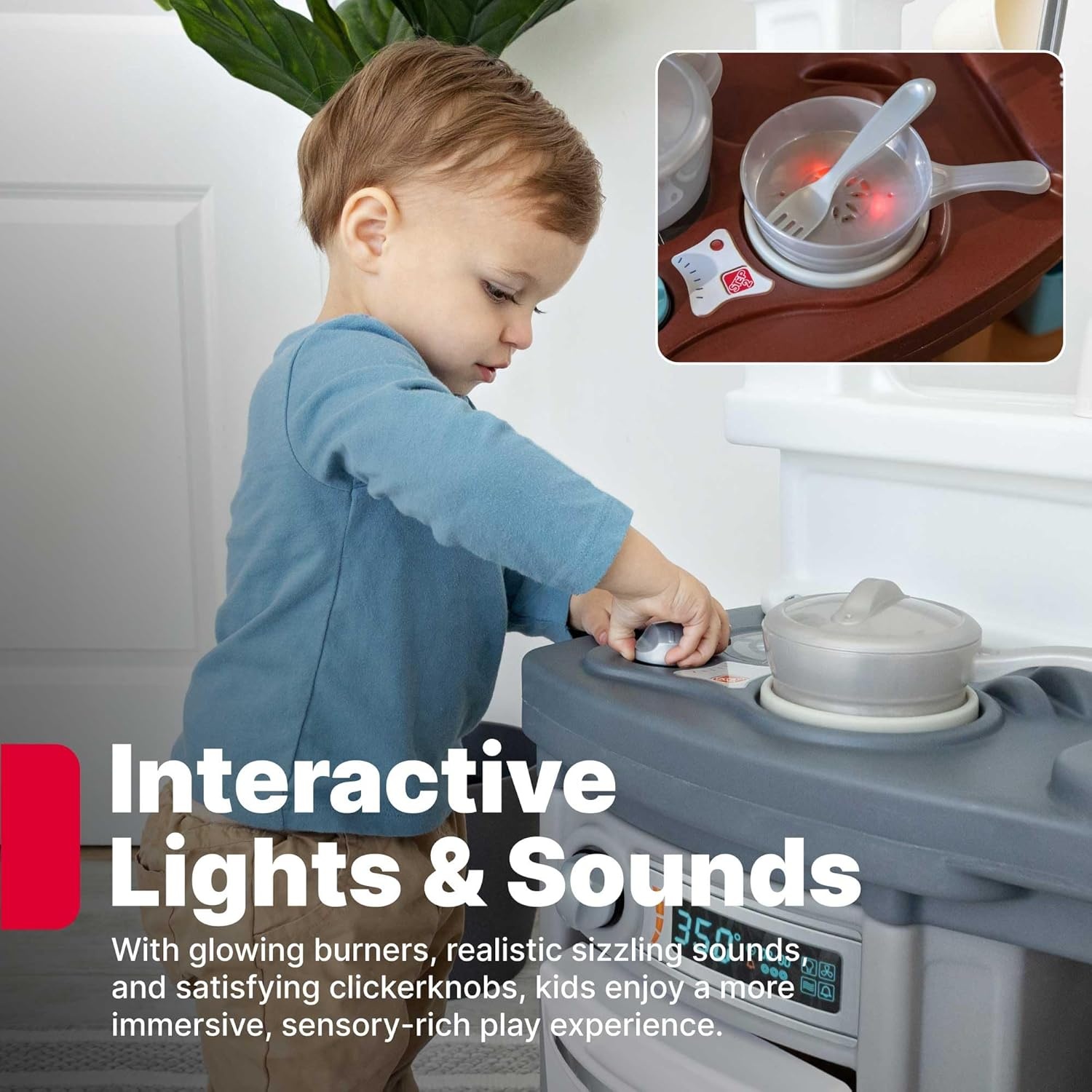 image:imageStep2 Fun with Friends Kids Kitchen Playset IndoorOutdoor Kitchenette with Lights amp Sounds Durable Plastic 25Piece Toy Accessories Toddlers 2 Years GrayGray
