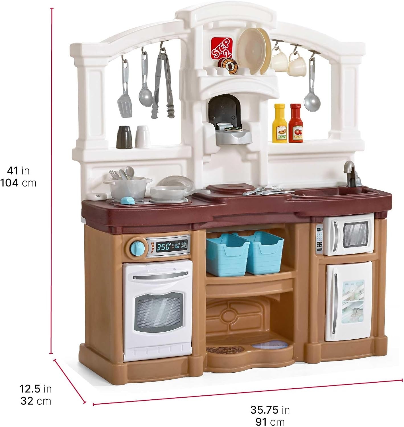 image:imageStep2 Fun with Friends Kids Kitchen Playset IndoorOutdoor Kitchenette with Lights amp Sounds Durable Plastic 25Piece Toy Accessories Toddlers 2 Years GrayTan