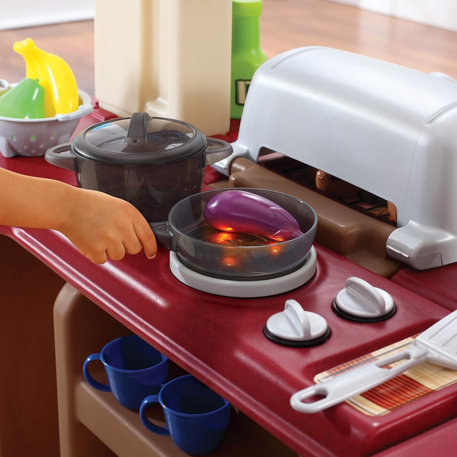 image:imageStep2 Grand WalkIn Kitchen amp Grill Kids Playset IndoorOutdoor Kitchenette Interactive Play with Lights and Sounds Durable Plastic 103 Piece Toy Accessories Toddlers 2 Years Old BrownTanBrown Tan