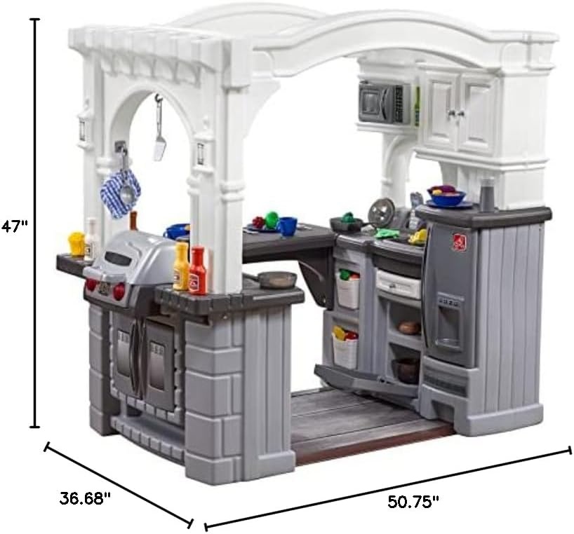 image:imageStep2 Grand Walkin Kitchen amp Grill Kids Playset IndoorOutdoor Kitchenette Interactive Play with Lights and Sounds Durable Plastic 103 Piece Toy Accessories Toddlers 2 Years Old GrayWhiteGray