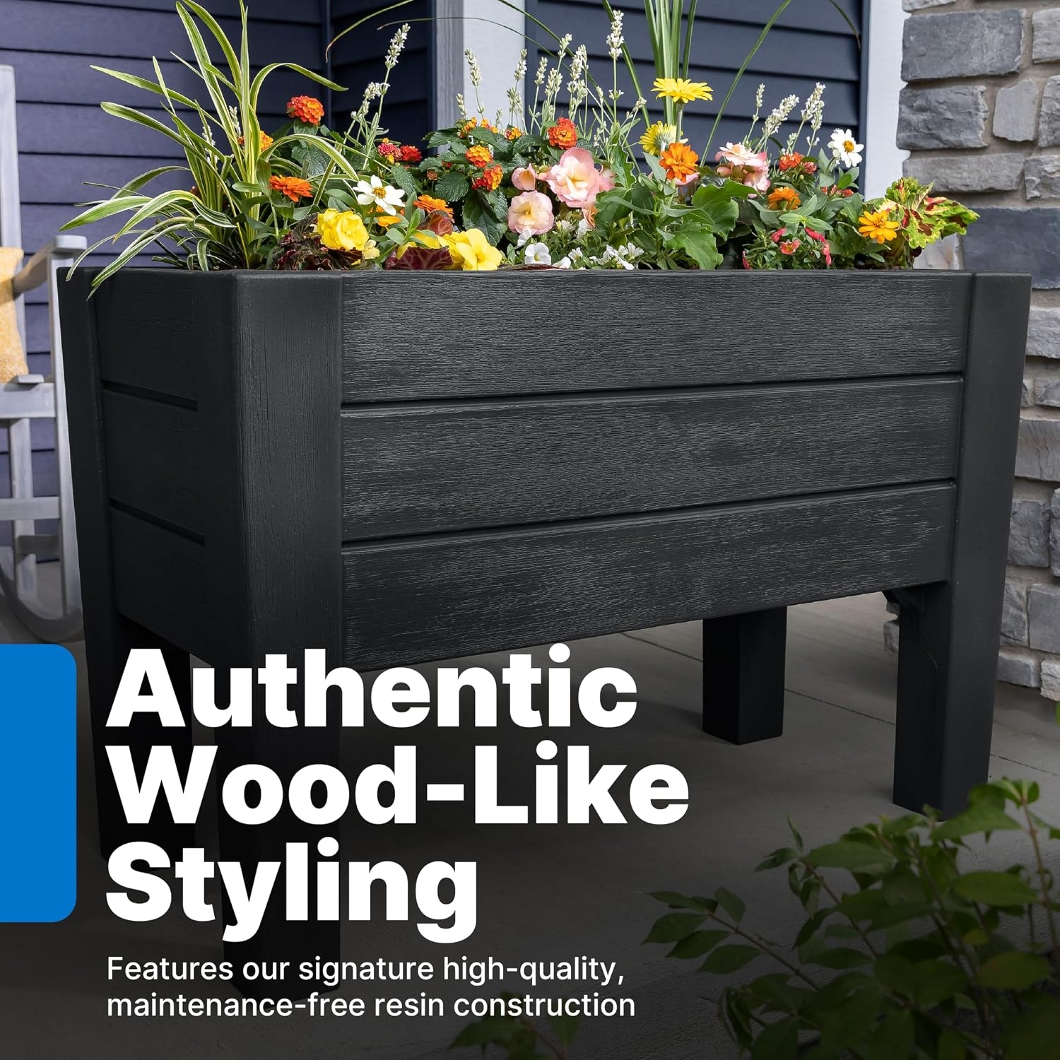 image:imageStep2 Lakewood Raised Planter Box Large Planter for Outdoor Plants Gardening and Flower Pot for Patio or Porch Easy Drainage Durable Plastic BlackBlack