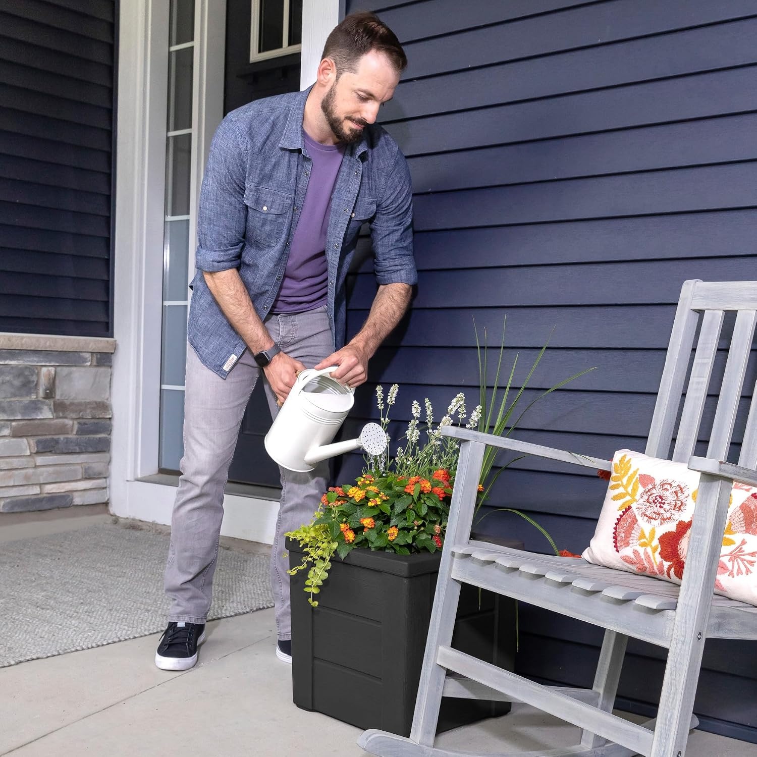 image:imageStep2 Lakewood Square Planter Large Planters for Outdoor Plants Gardening and Flower Pot for Patio or Porch Efficient Drainage Durable Plastic Sage Gray 2PackBlack