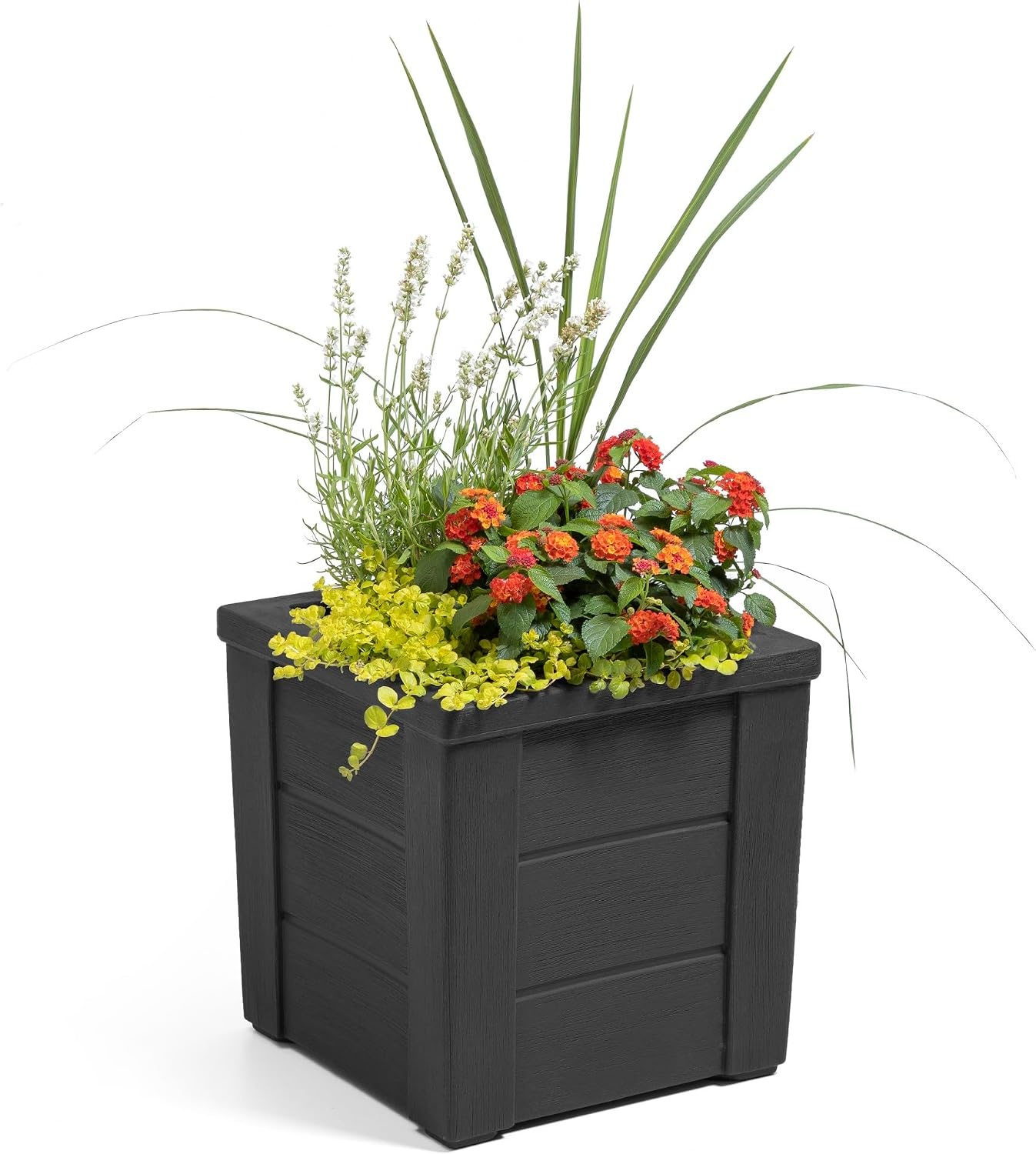 image:imageStep2 Lakewood Square Planter Large Planters for Outdoor Plants Gardening and Flower Pot for Patio or Porch Efficient Drainage Durable Plastic Sage Gray 2PackBlack