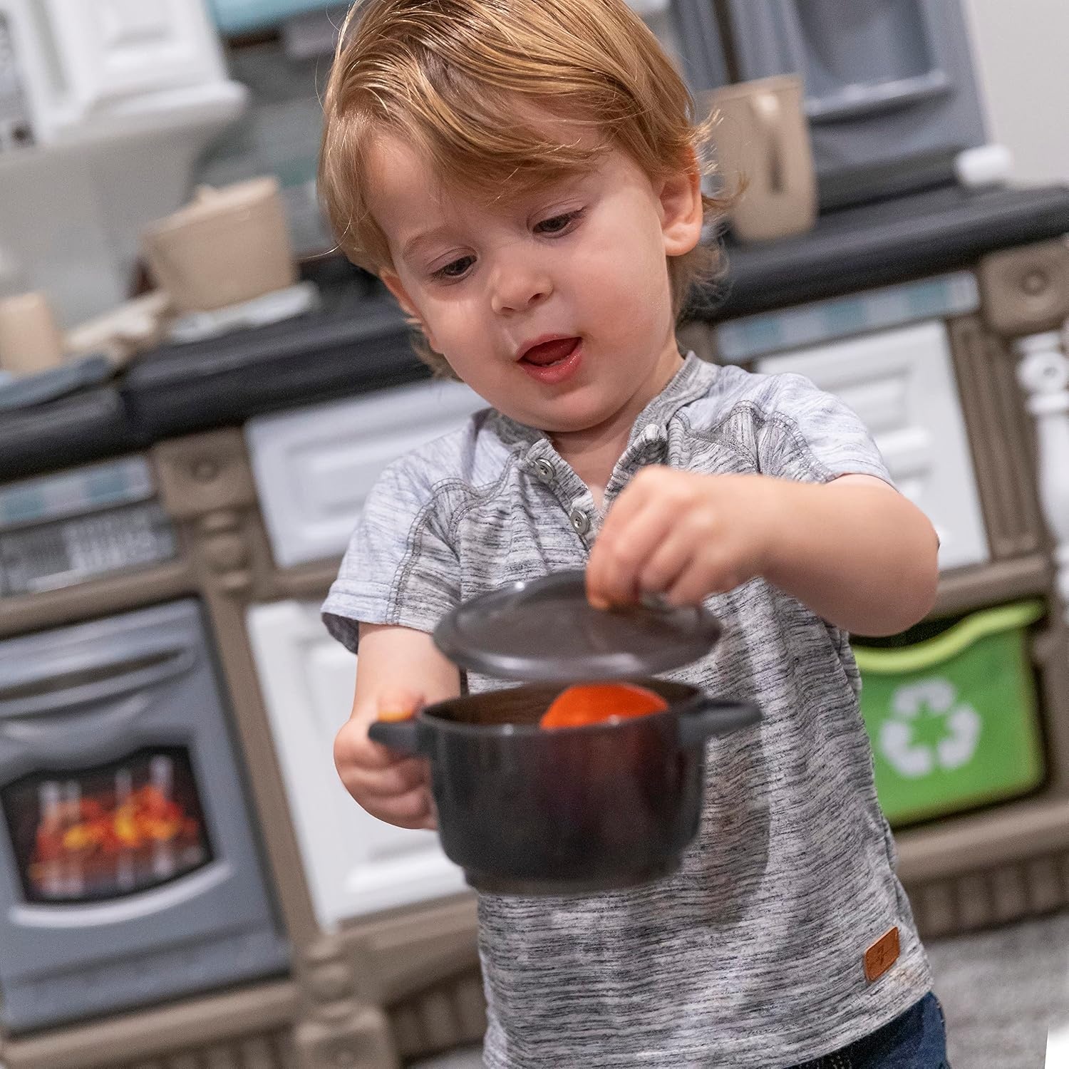 image:imageStep2 Lifestyle Dream Kids Kitchen Playset IndoorOutdoor Kitchenette Interactive Play with Lights and Sounds Made of Durable Plastic 37 Piece Toy Accessories Toddlers 2 Years Old GrayGray