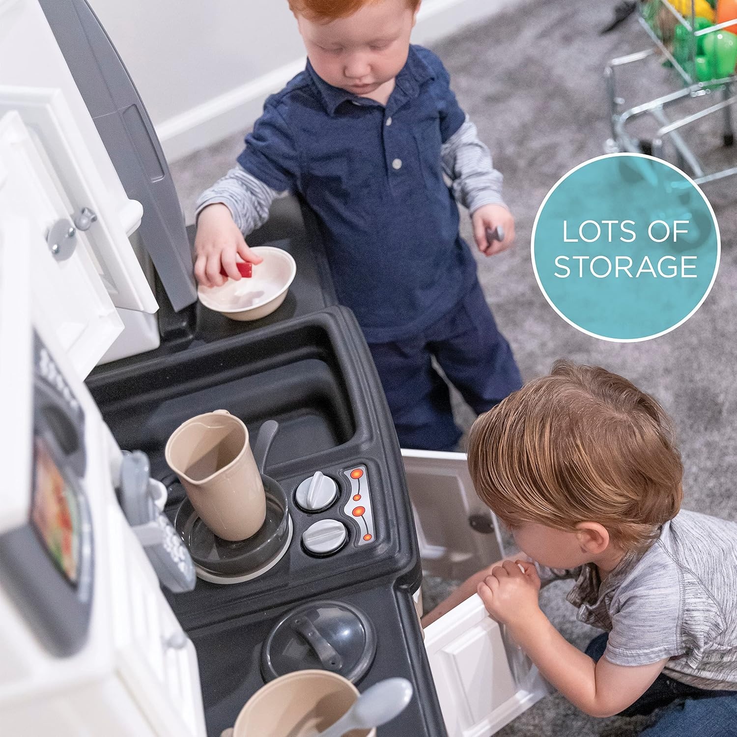 image:imageStep2 Lifestyle Dream Kids Kitchen Playset IndoorOutdoor Kitchenette Interactive Play with Lights and Sounds Made of Durable Plastic 37 Piece Toy Accessories Toddlers 2 Years Old GrayGray