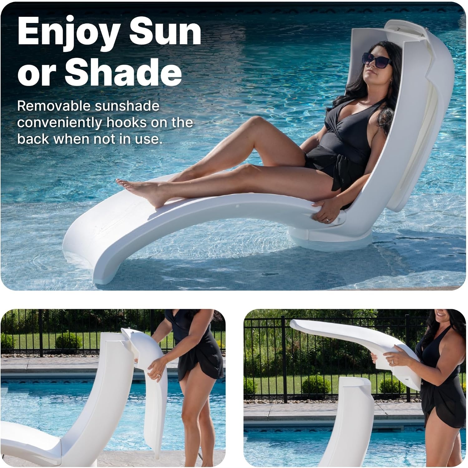 image:imageStep2 Mondello Lounger with Removable Shade Stylish Poolside Lounger FadeResistant Waterproof Patio Furniture for Sun Shelf Use in Pools up to 15Inches of Water Weighted WhiteLounger