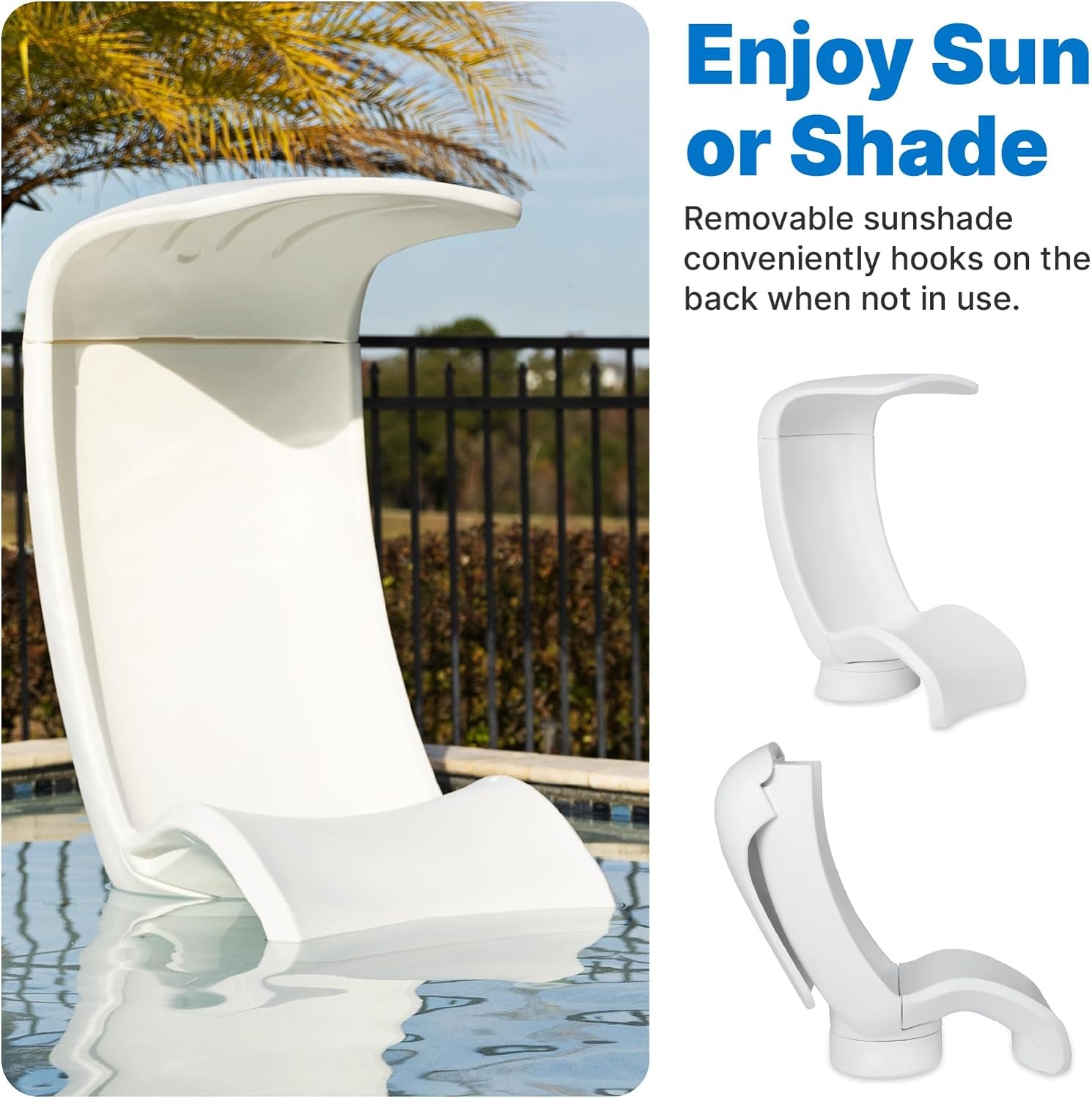 image:imageStep2 Mondello Lounger with Removable Shade Stylish Poolside Lounger FadeResistant Waterproof Patio Furniture for Sun Shelf Use in Pools up to 15Inches of Water Weighted WhiteChair