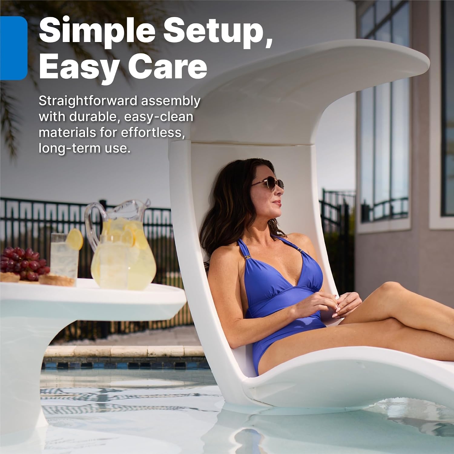 image:imageStep2 Mondello Lounger with Removable Shade Stylish Poolside Lounger FadeResistant Waterproof Patio Furniture for Sun Shelf Use in Pools up to 15Inches of Water Weighted WhiteLounger