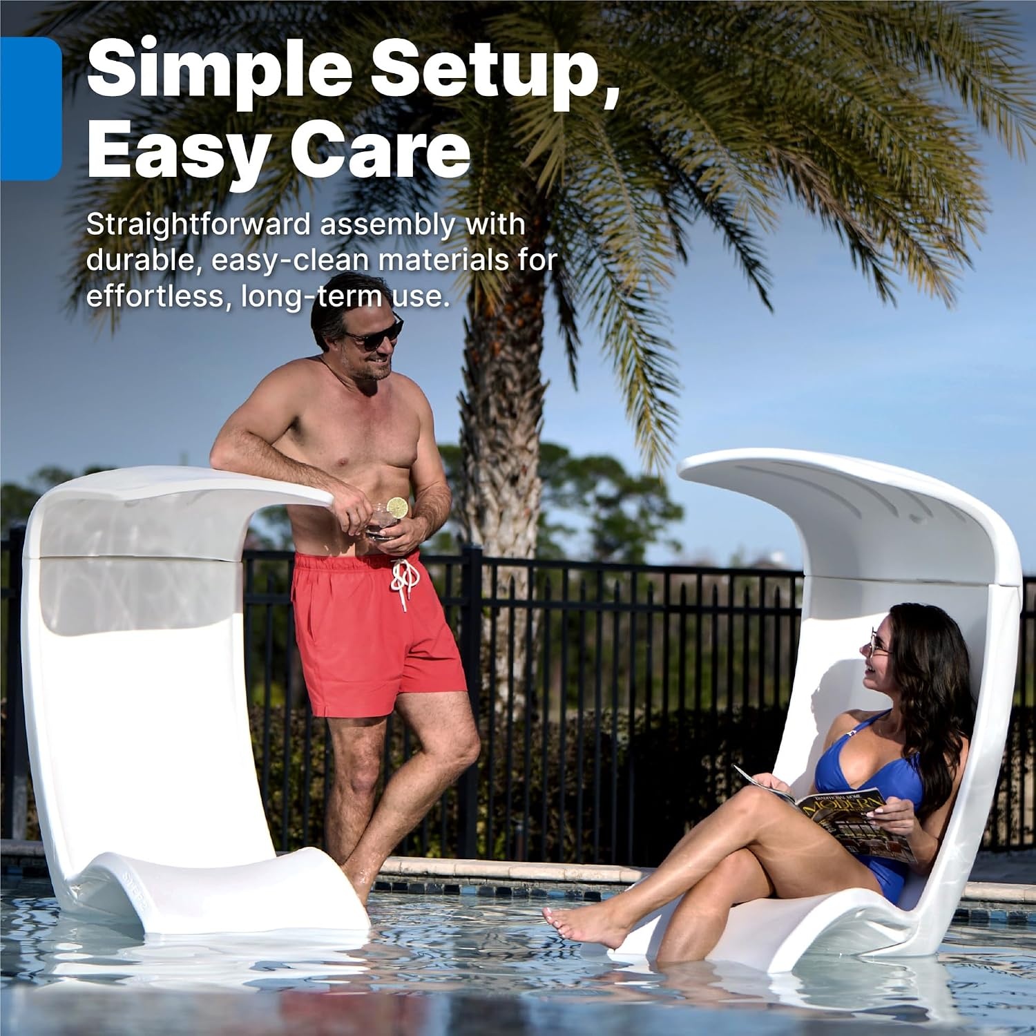 image:imageStep2 Mondello Lounger with Removable Shade Stylish Poolside Lounger FadeResistant Waterproof Patio Furniture for Sun Shelf Use in Pools up to 15Inches of Water Weighted WhiteChair